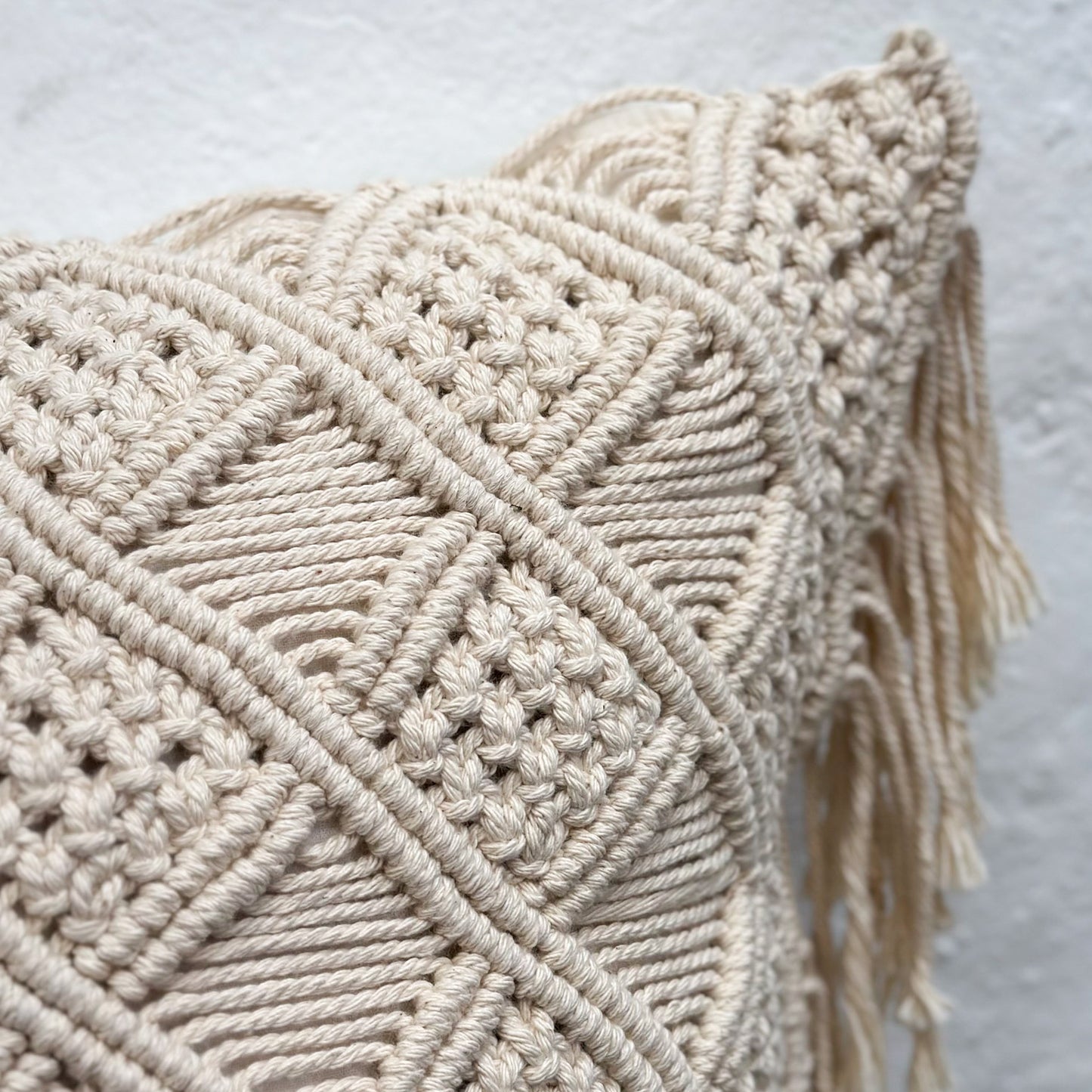 Diamond Weave Fringed Macrame Cushion