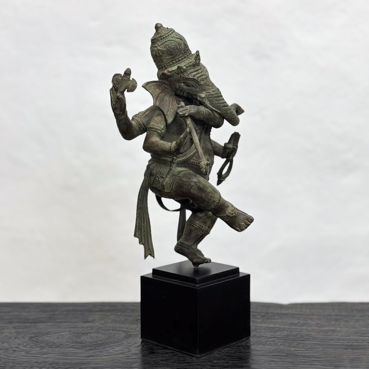 Bronze Ganesh Playing Flute on Stand