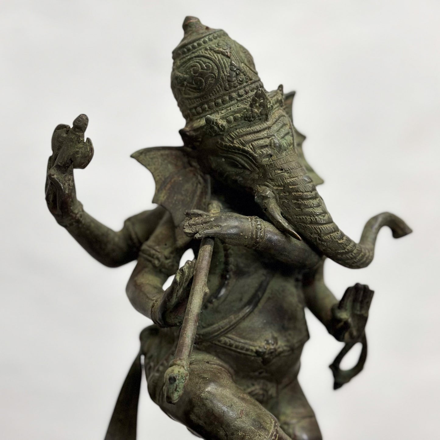 Bronze Ganesh Playing Flute on Stand
