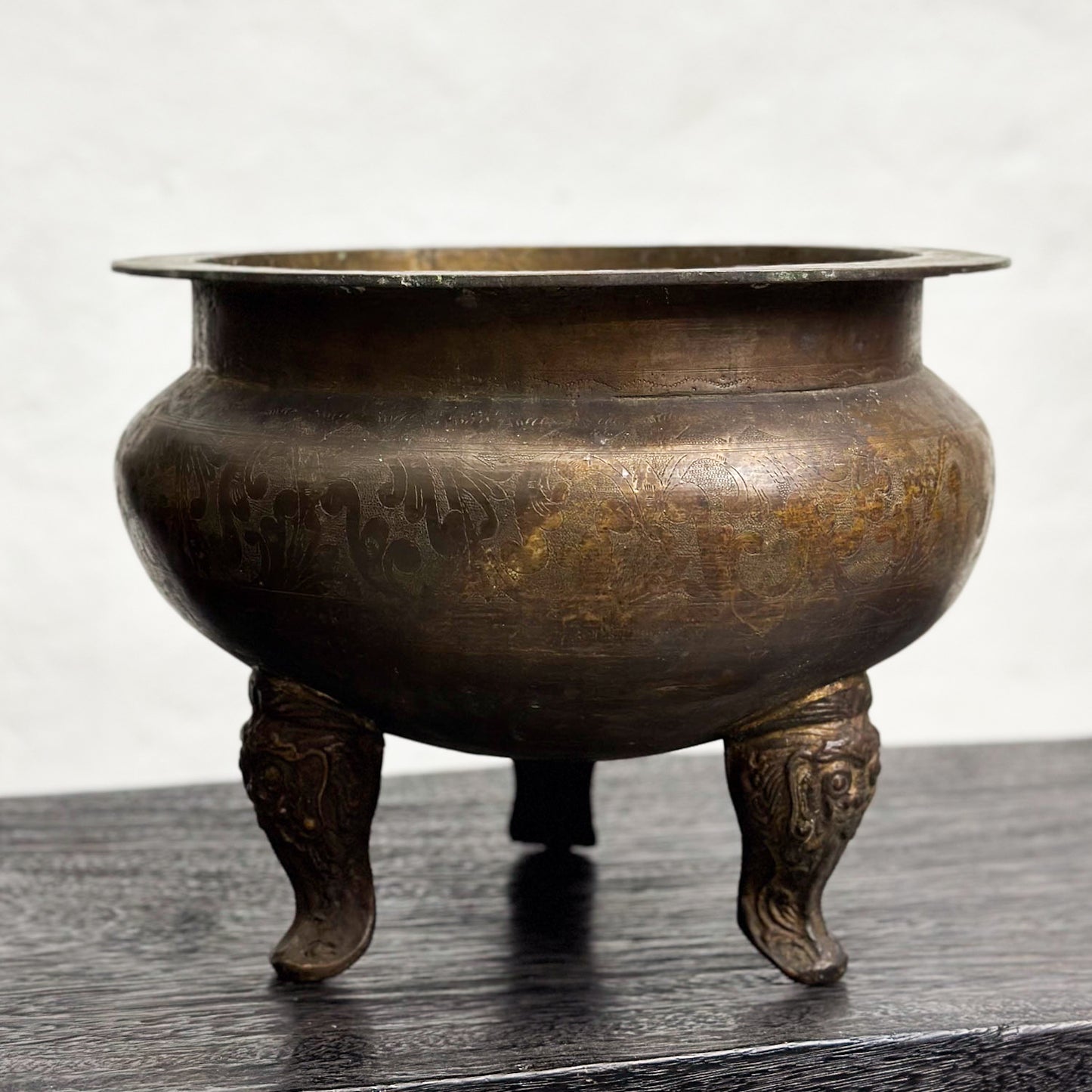 Vintage Embossed Claw Footed Bronze Bowl