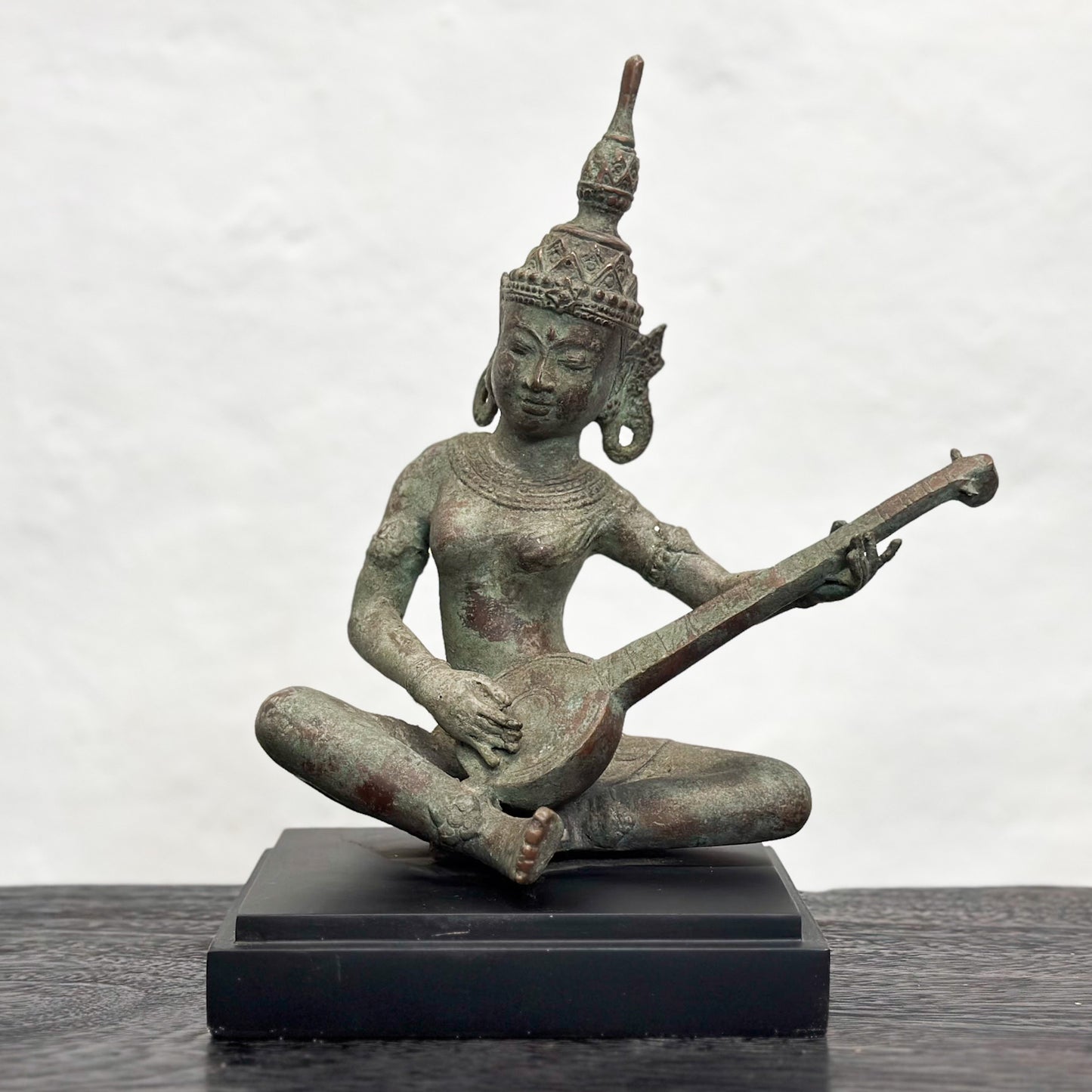 Bronze Buddha Playing Sitar on Base