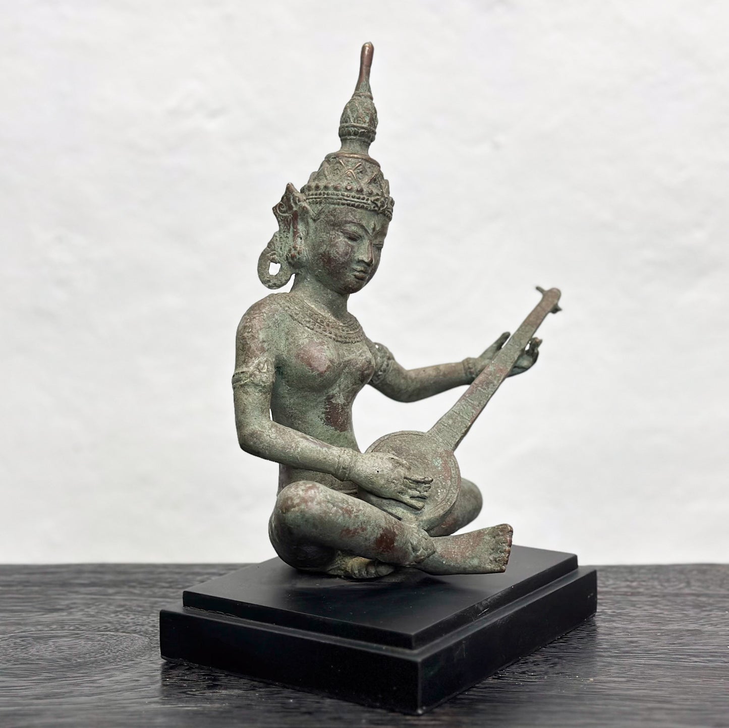 Bronze Buddha Playing Sitar on Base