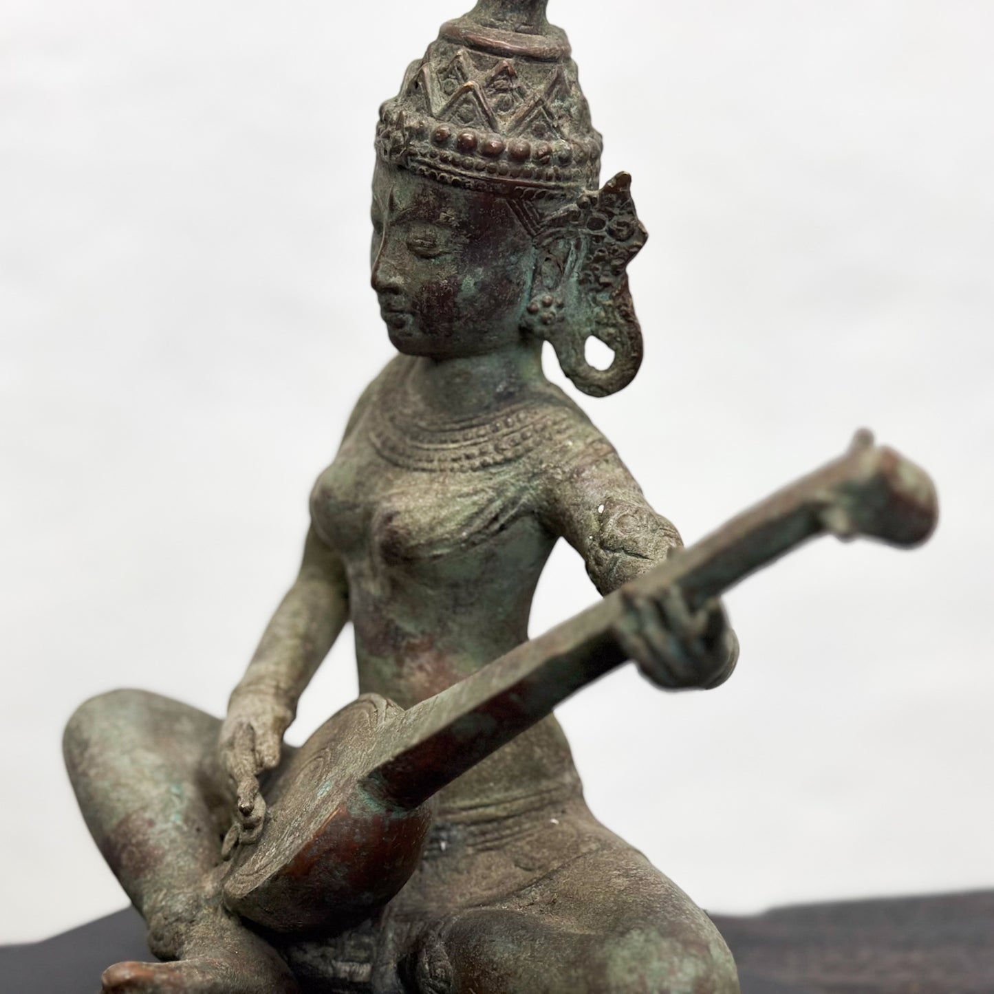 Bronze Buddha Playing Sitar on Base