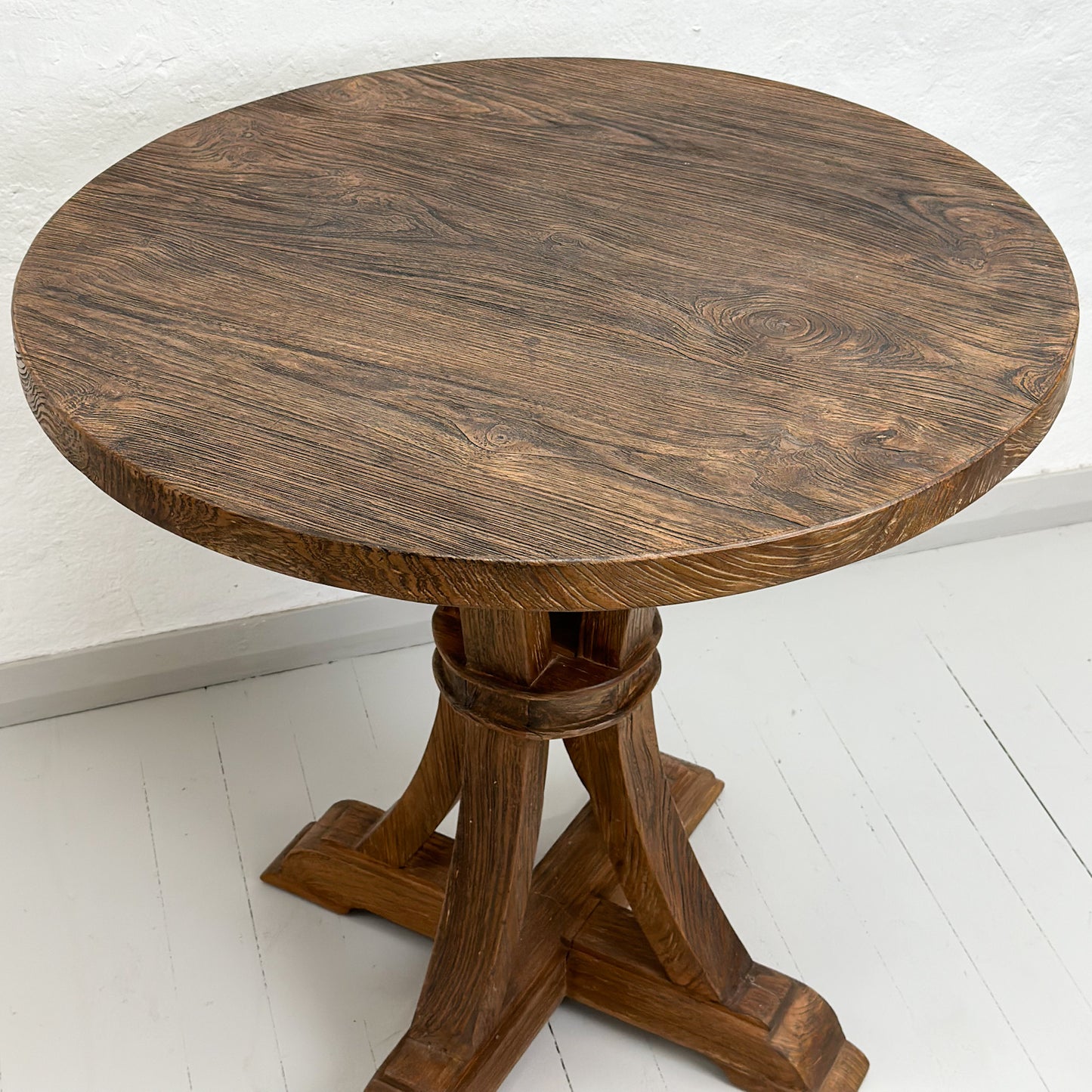 Vintage Teak Cross Leg Pedestal Table