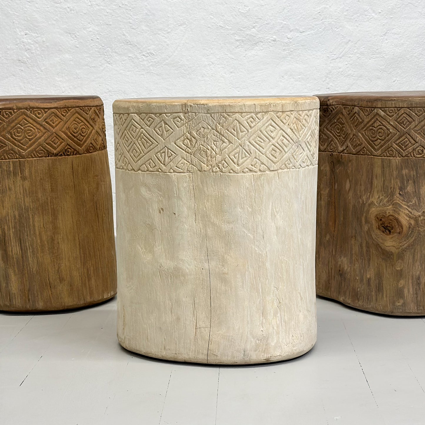 Carved Teak Log Stool