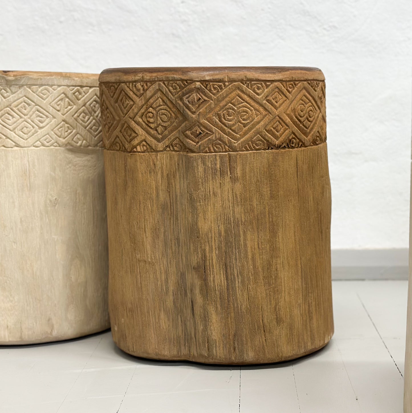 Carved Teak Log Stool