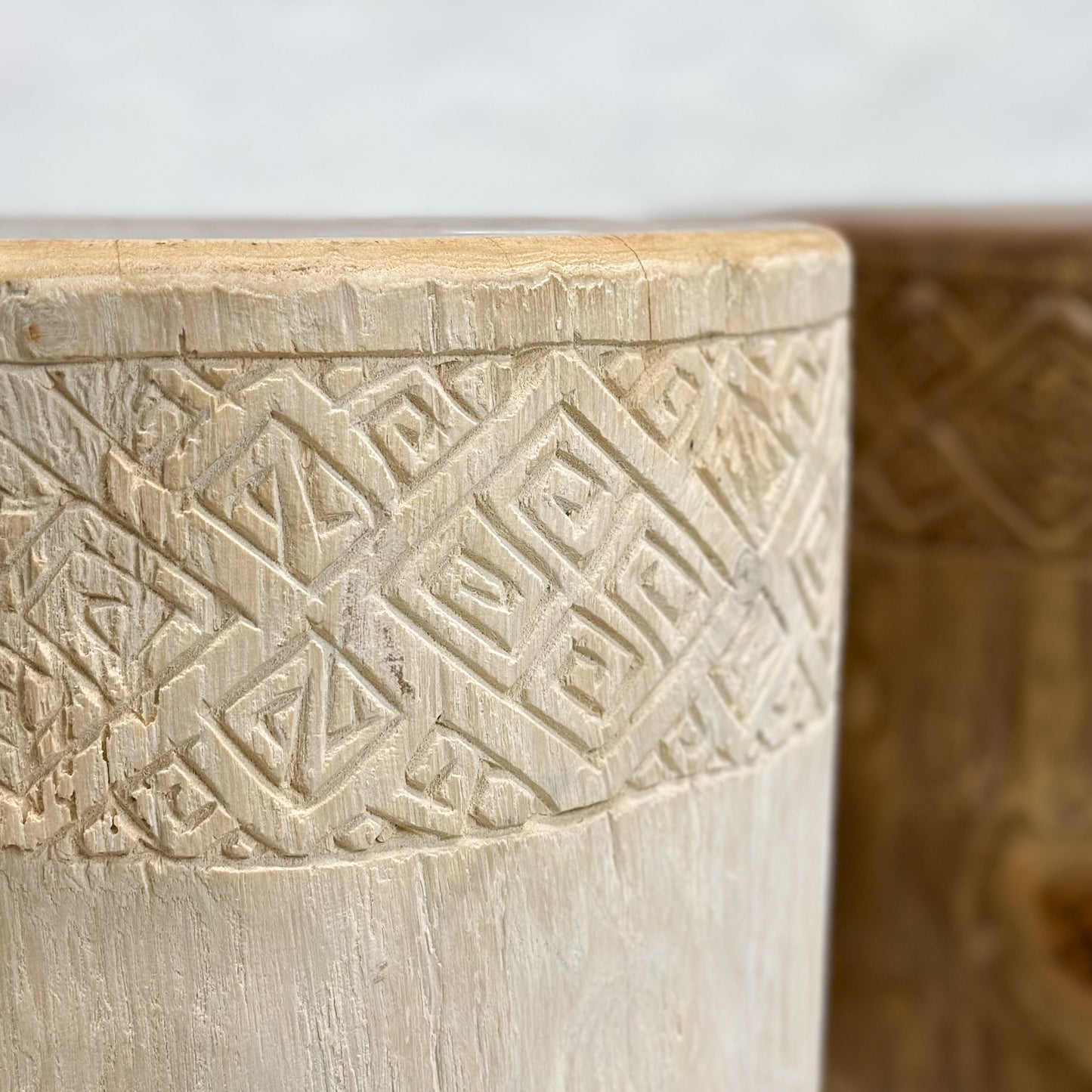 Carved Teak Log Stool