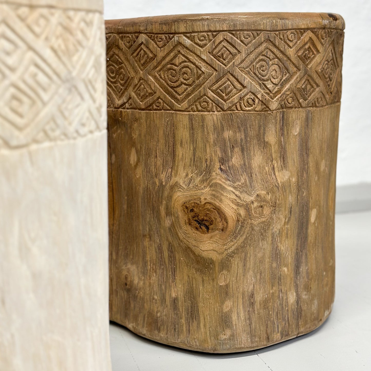 Carved Teak Log Stool