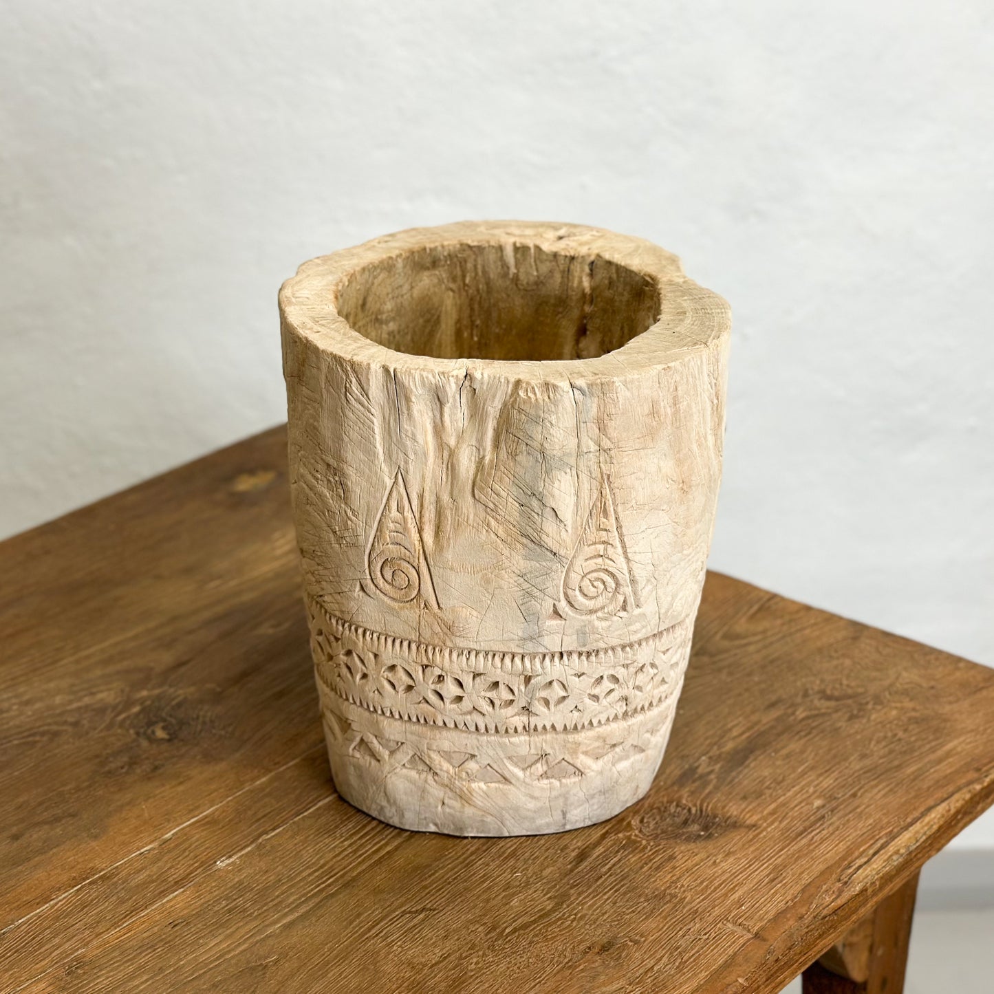Carved Bleached Teak Lesung