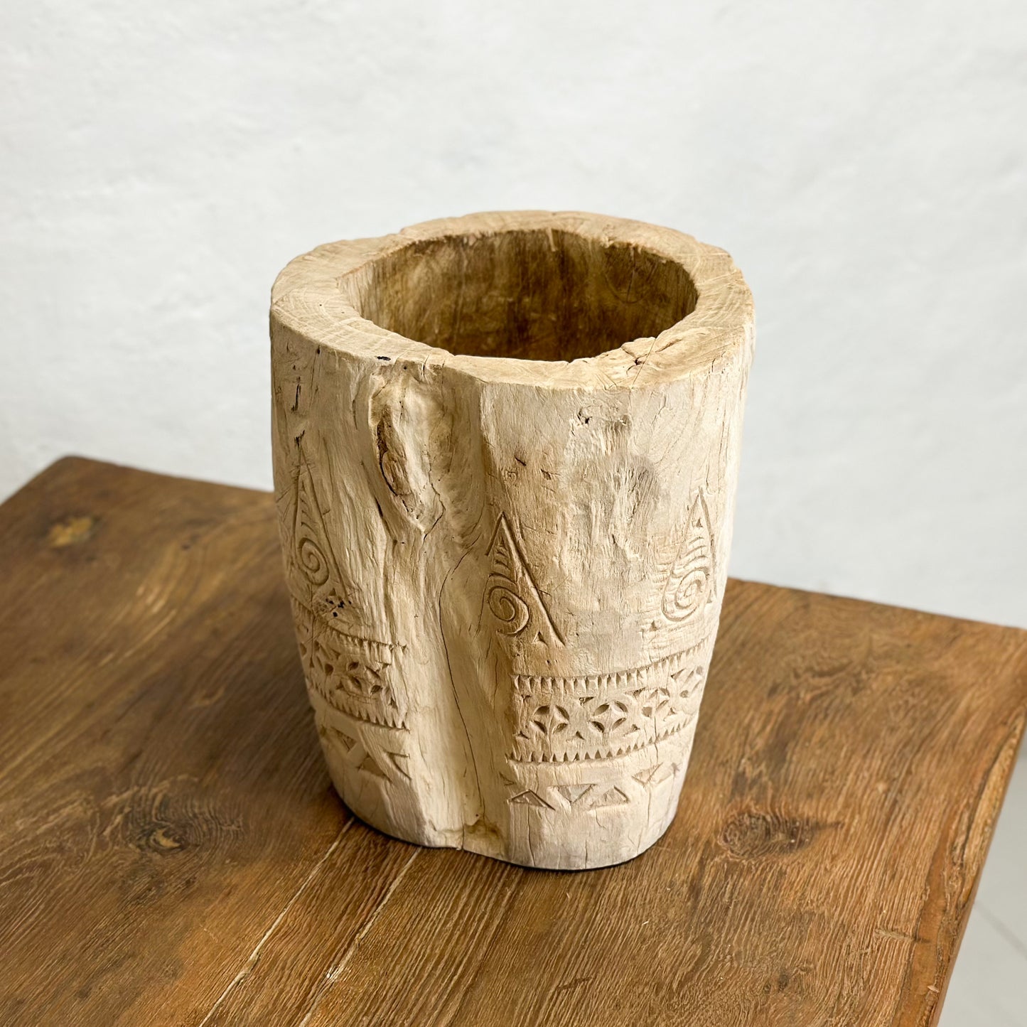 Carved Bleached Teak Lesung