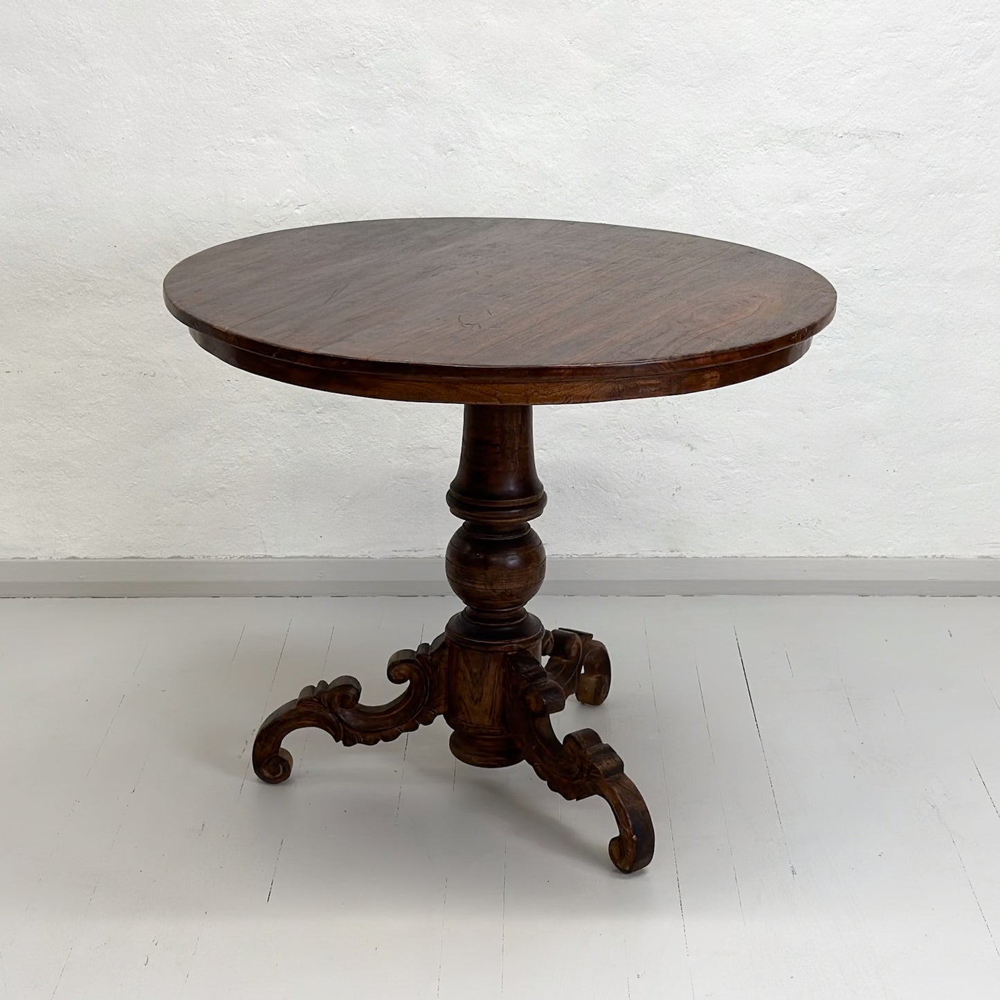 Vintage Teak Pedestal Table with Carved Foot