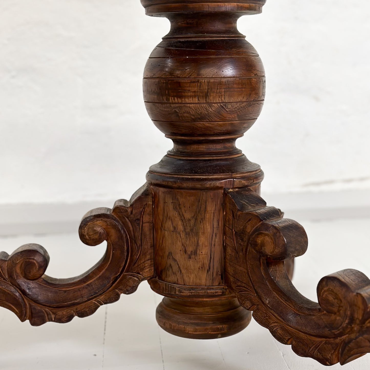 Vintage Teak Pedestal Table with Carved Foot