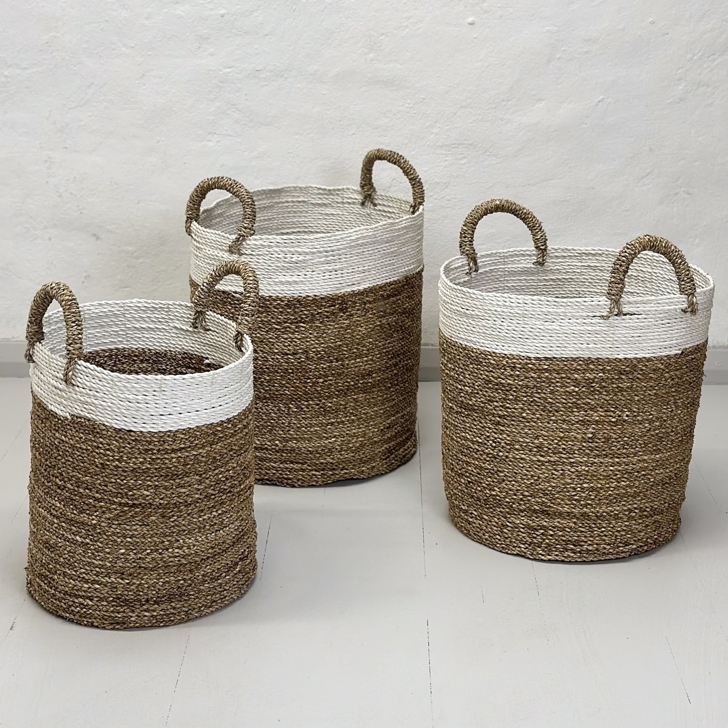 White & Natural Sea Grass Basket