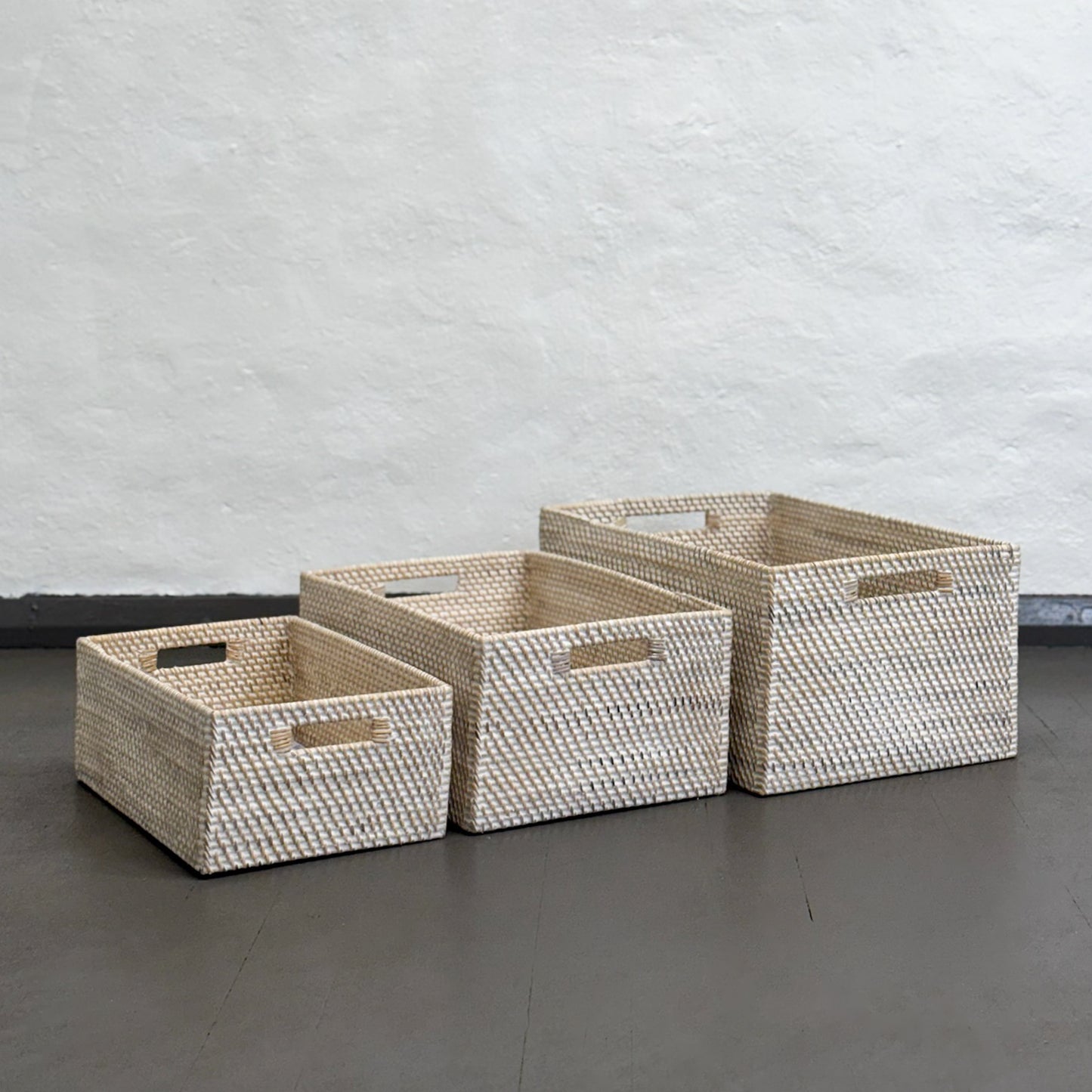 White Wash Rattan Storage Basket