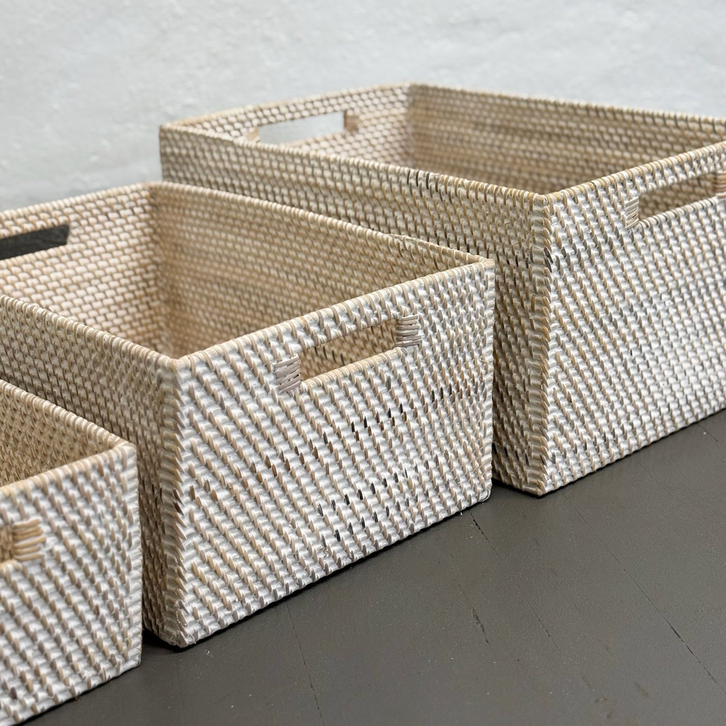 White Wash Rattan Storage Basket