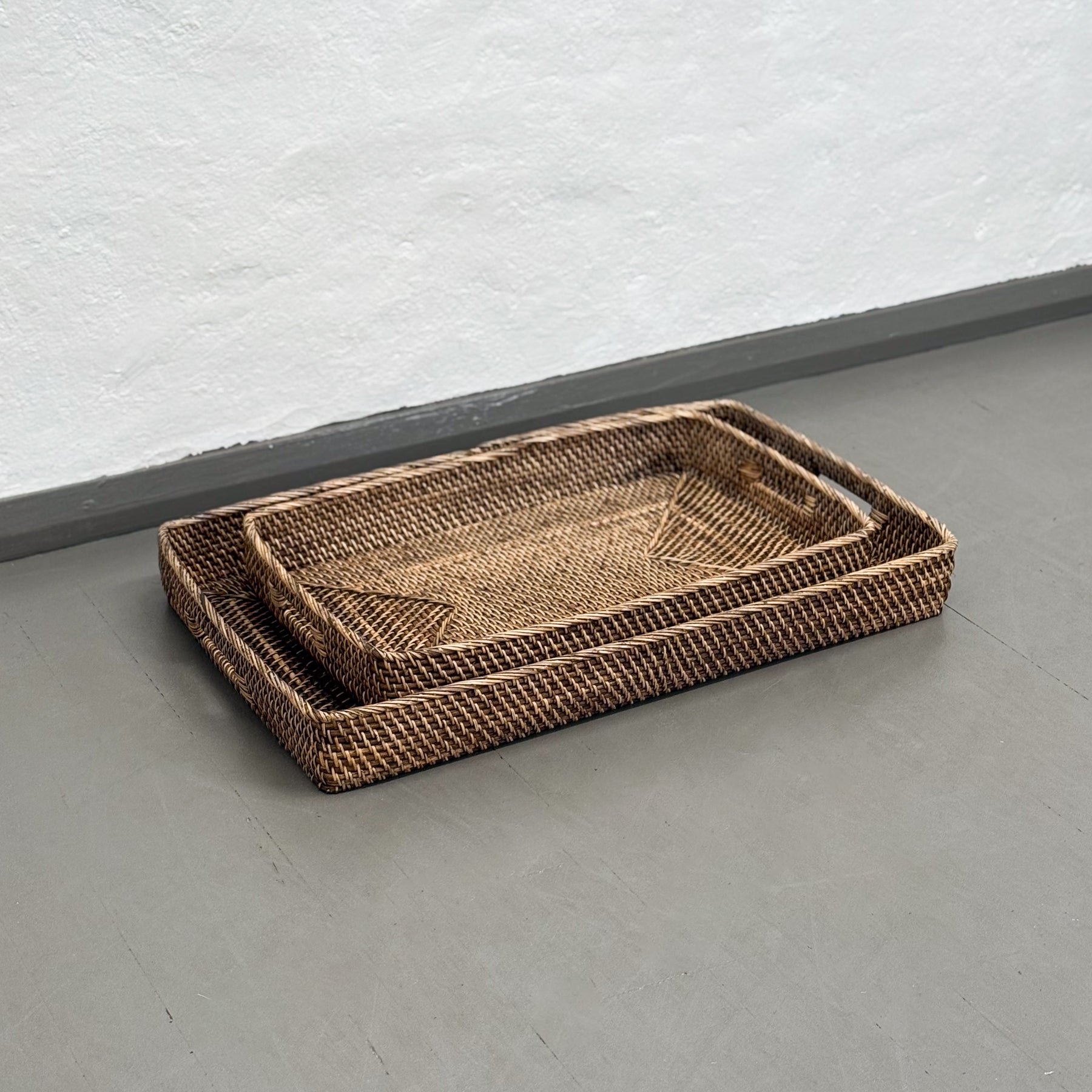 Dark Brown Rectangular Rattan Tray