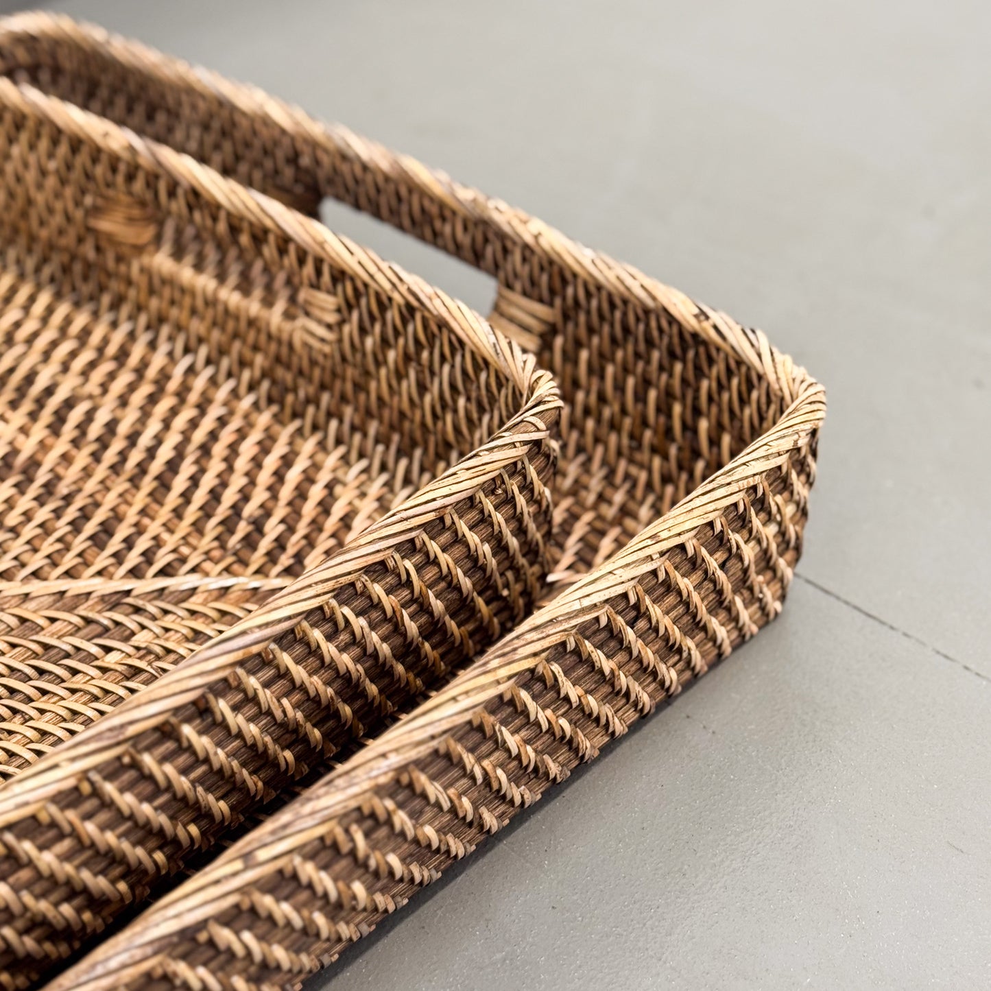 Dark Brown Rectangular Rattan Tray
