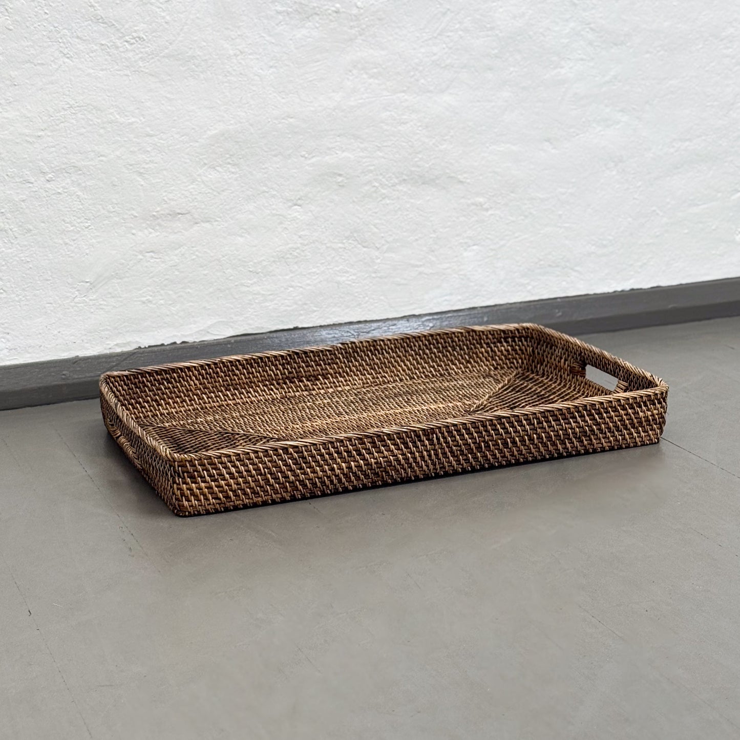 Dark Brown Rectangular Rattan Tray