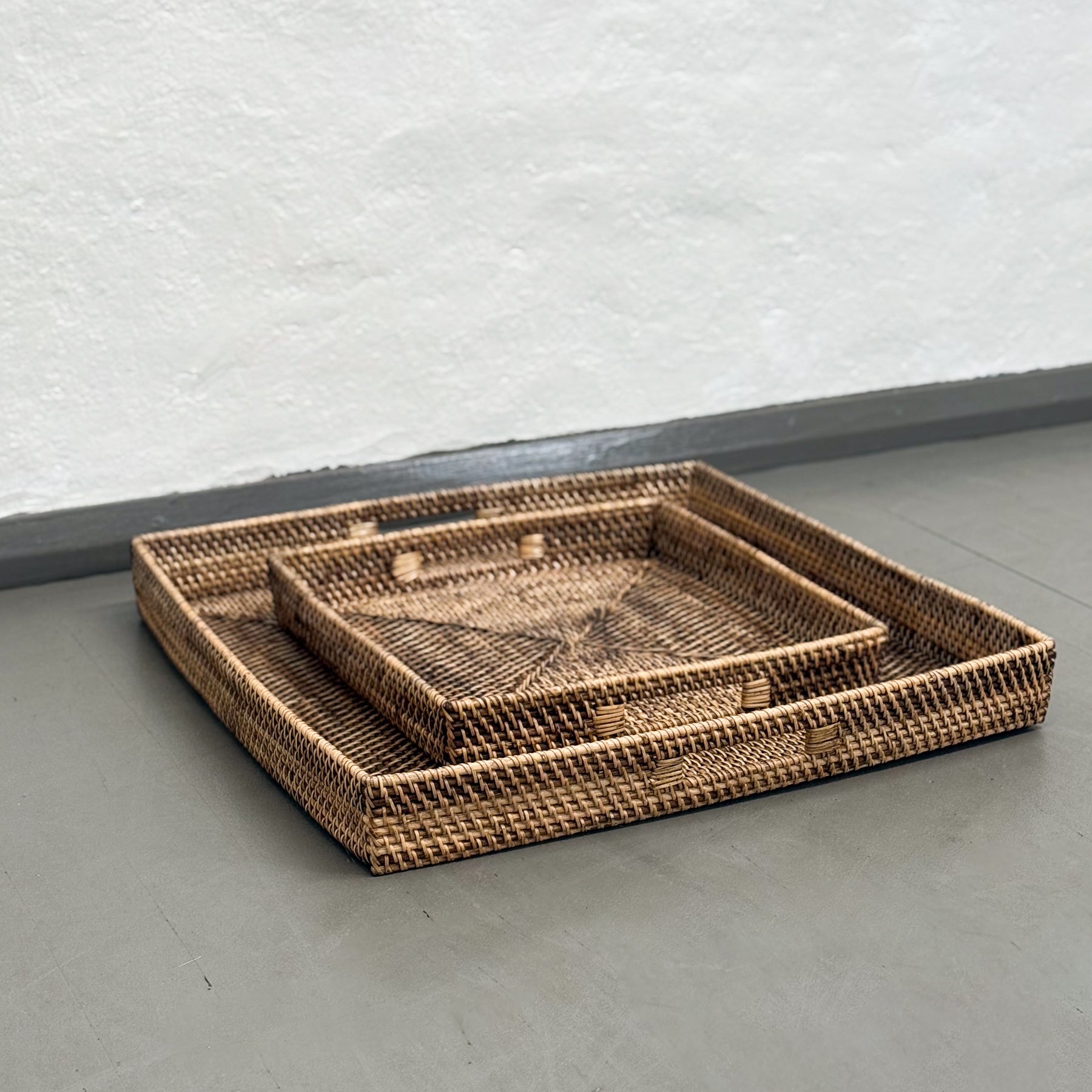 Dark Brown Square Rattan Tray