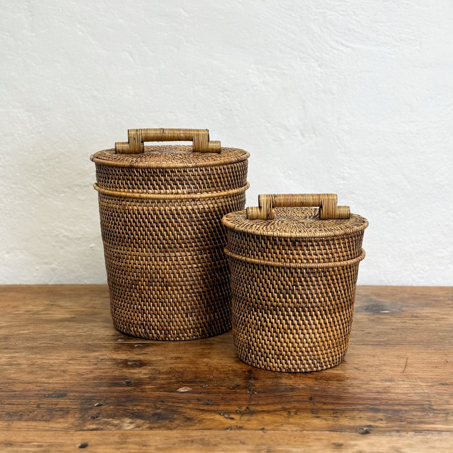 Tapered Rattan Basket Bin with Lid