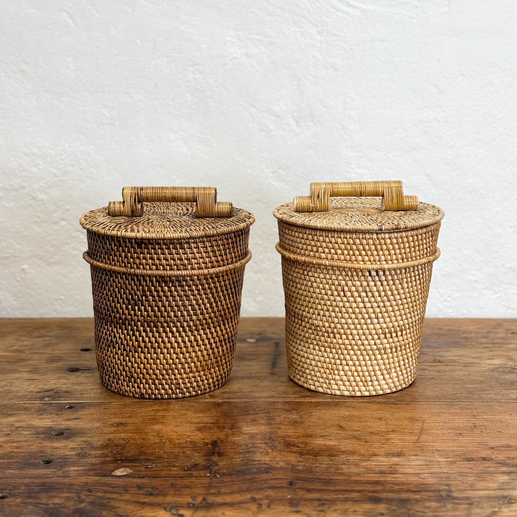 Tapered Rattan Basket Bin with Lid