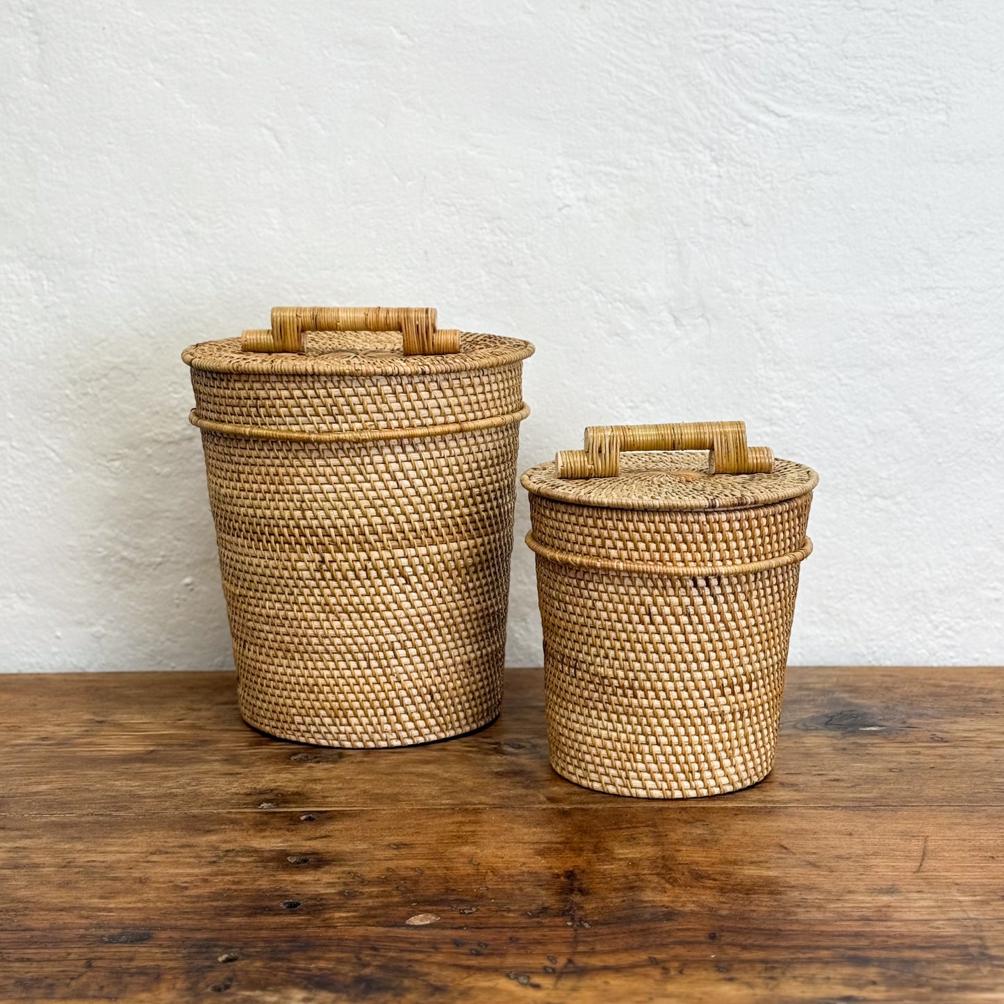 Tapered Rattan Basket Bin with Lid