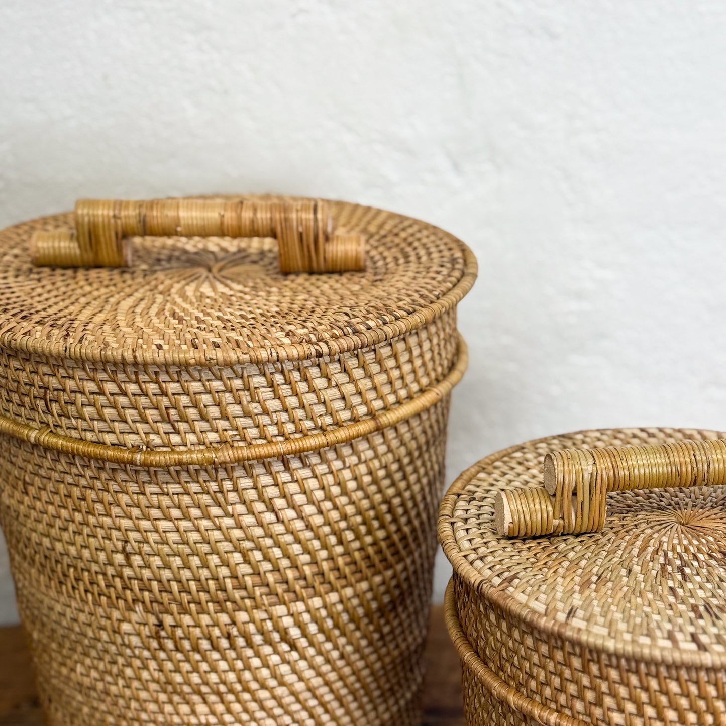 Tapered Rattan Basket Bin with Lid
