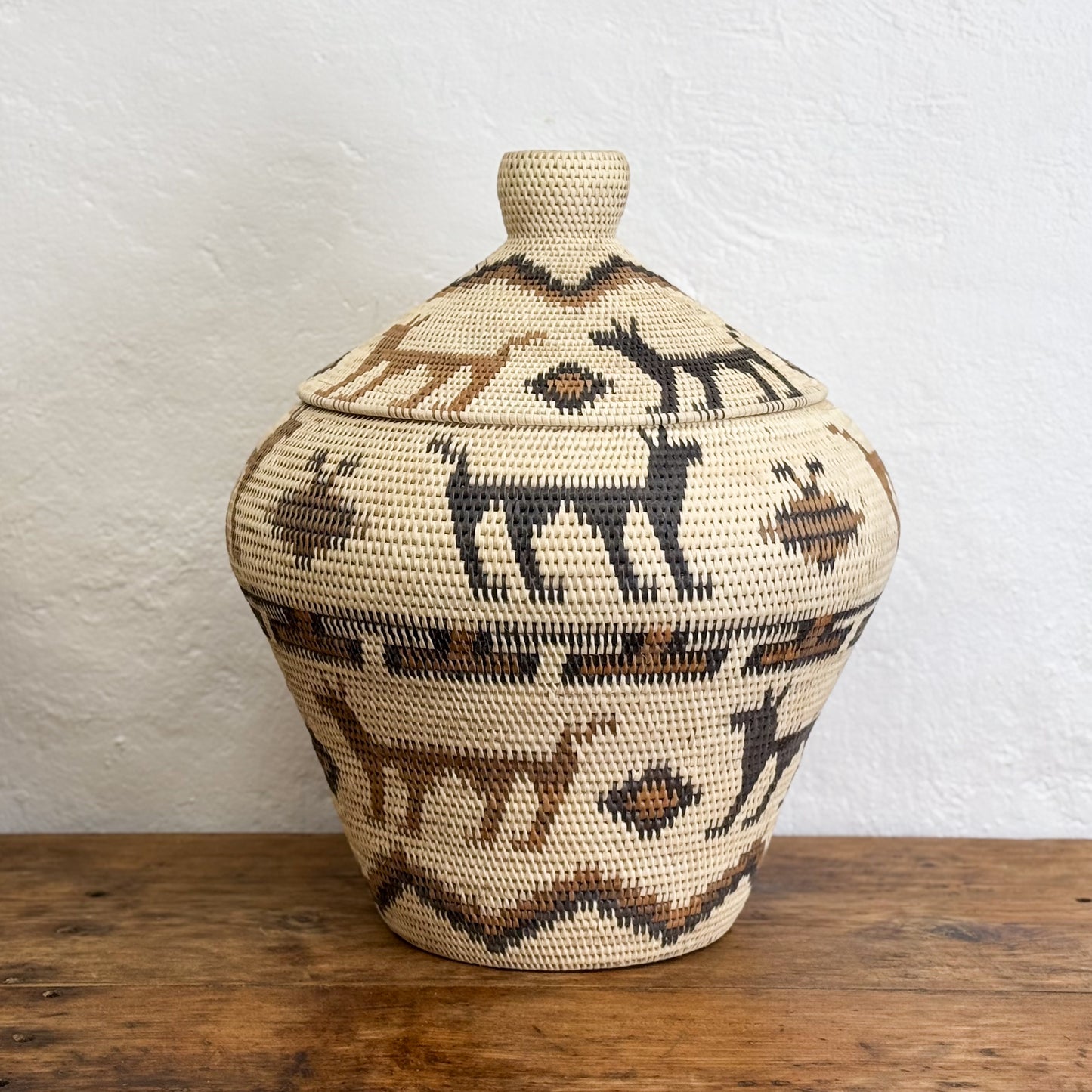Pictorial Lidded Bali Basket