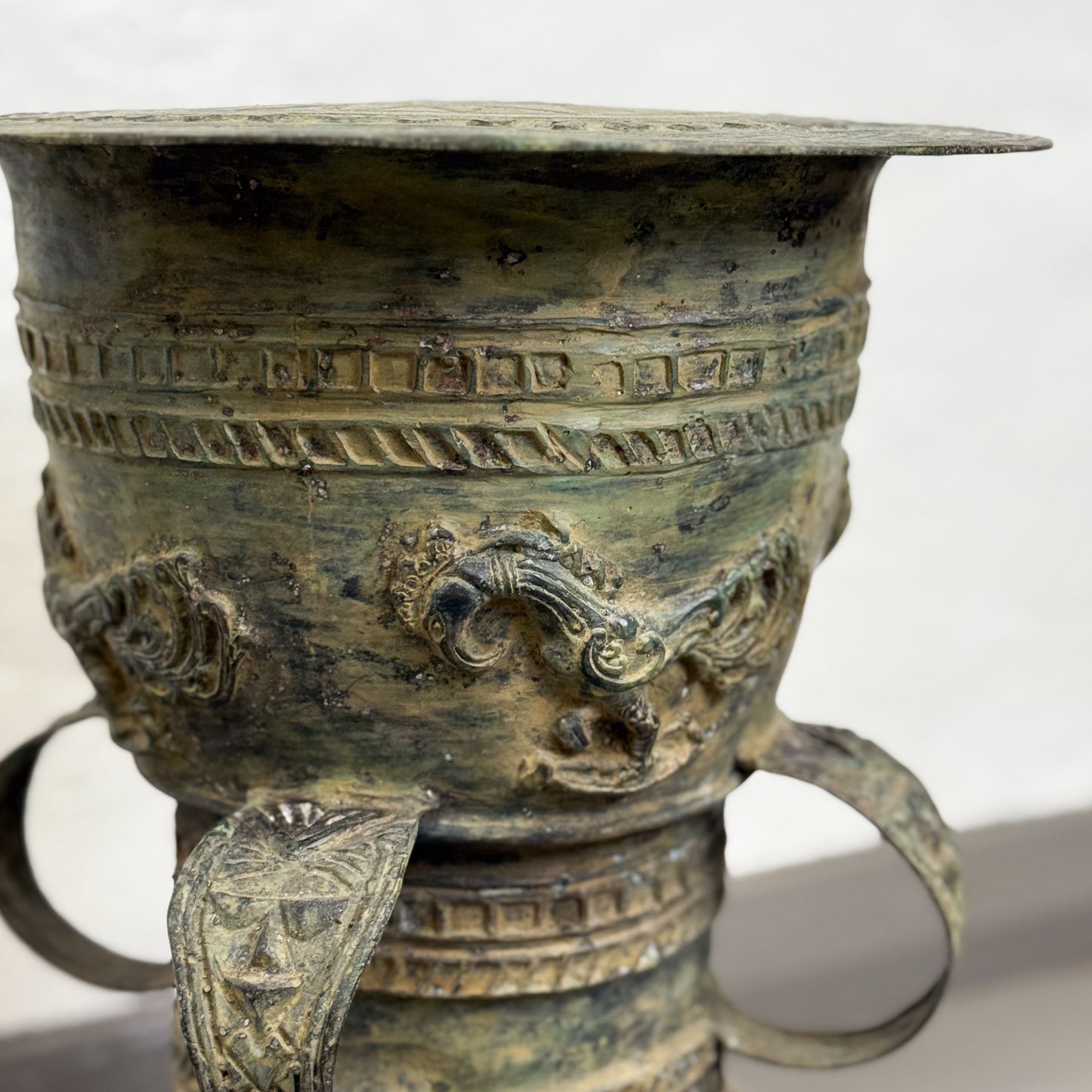 Bronze Rain Drum with Roosters