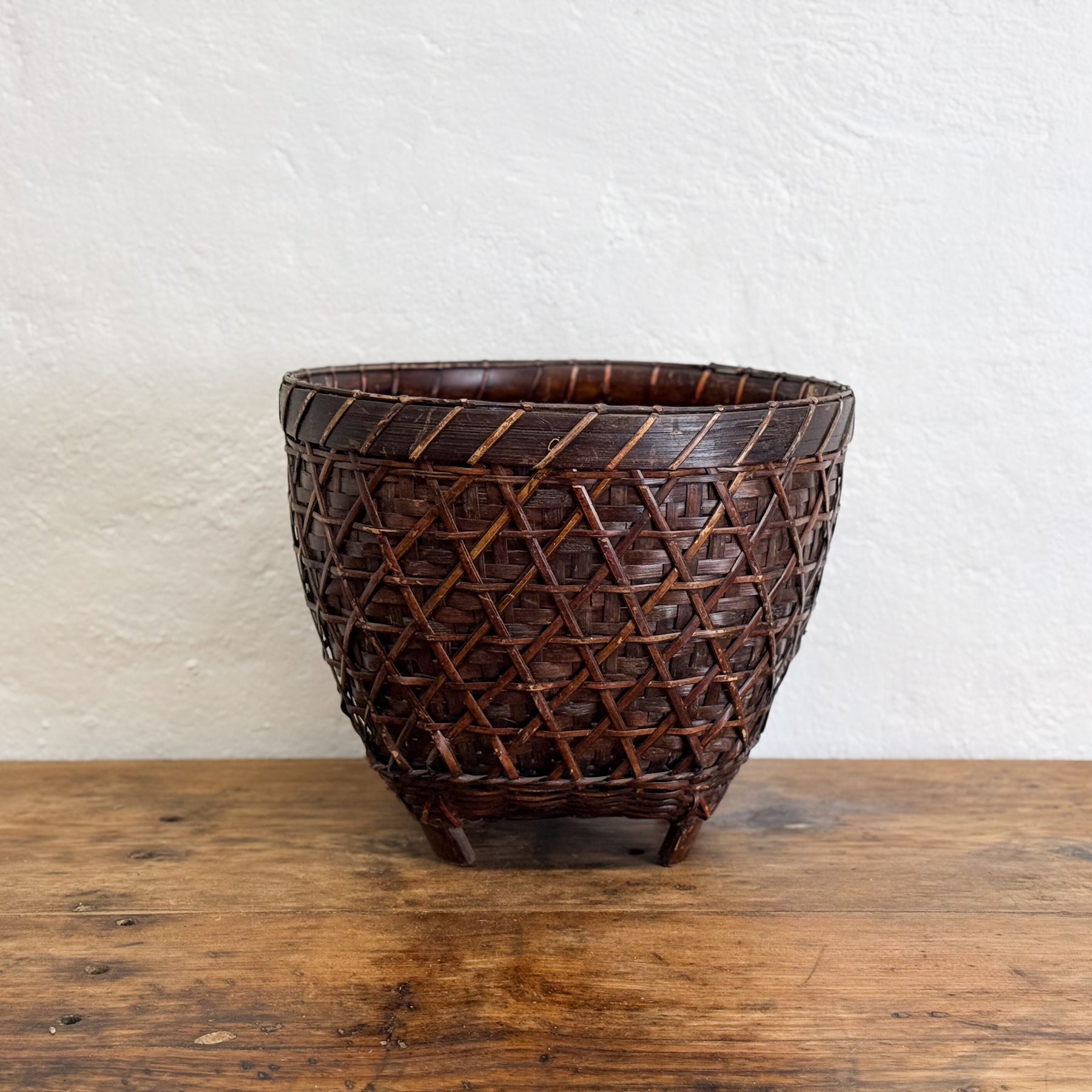 Rattan & Bamboo Footed Basket