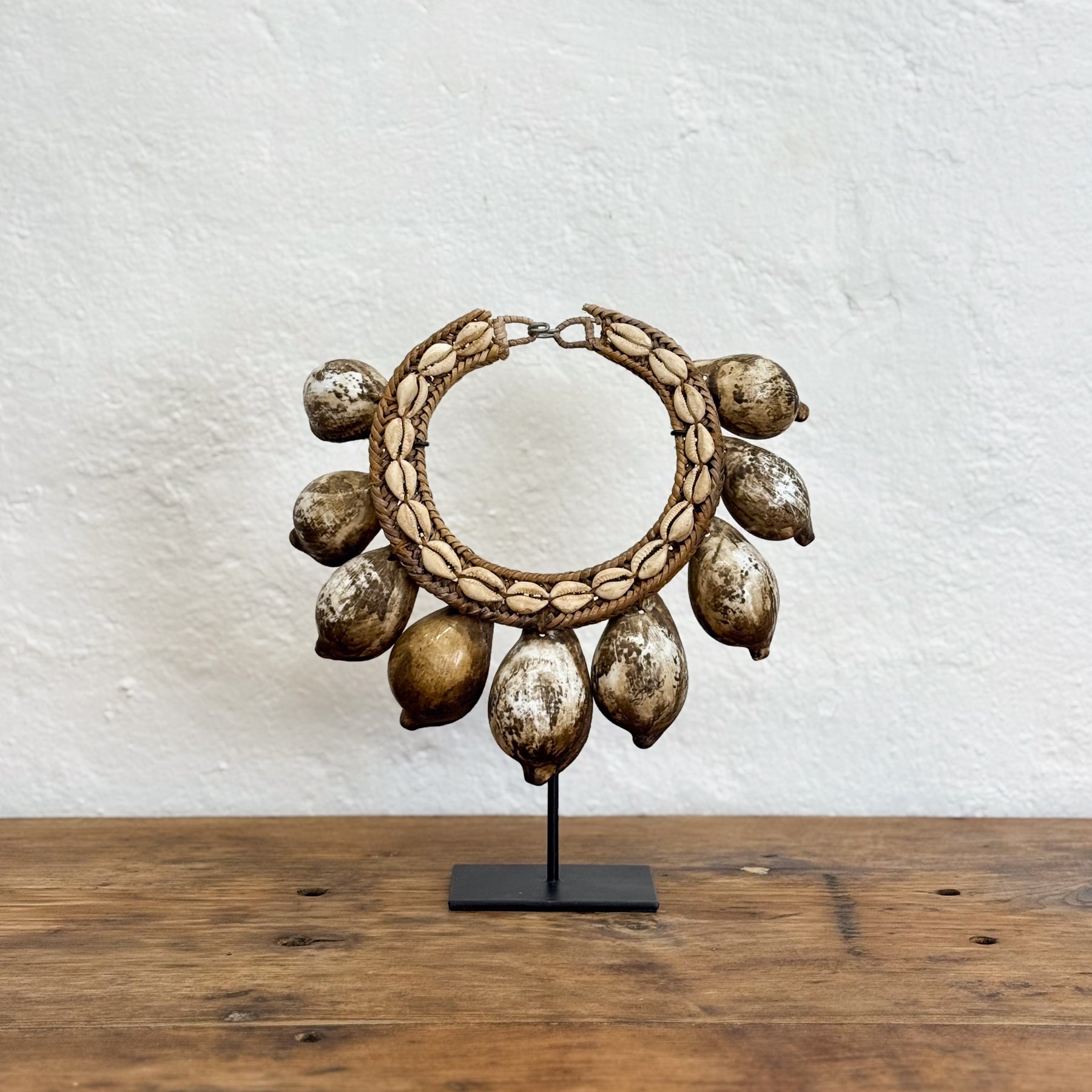 Antique Cowrie Shell Necklace on Stand
