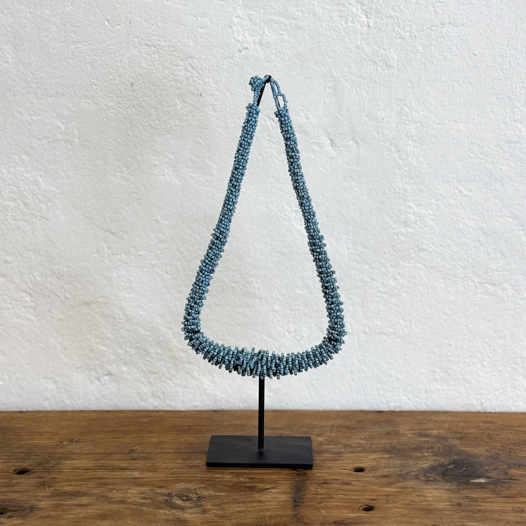 Beaded Blue Necklace on Stand
