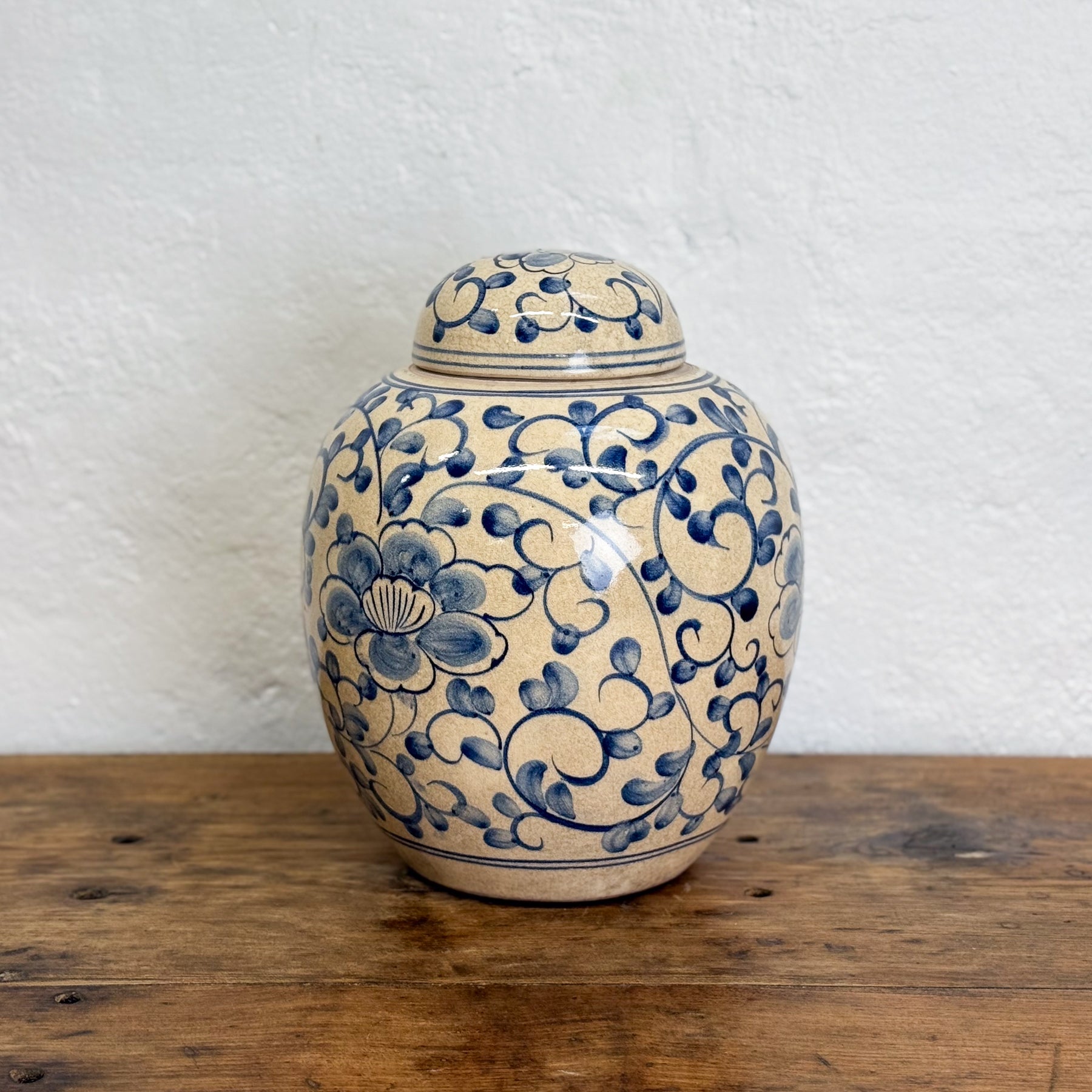 Hand-Painted Floral & Vine Melon Jar