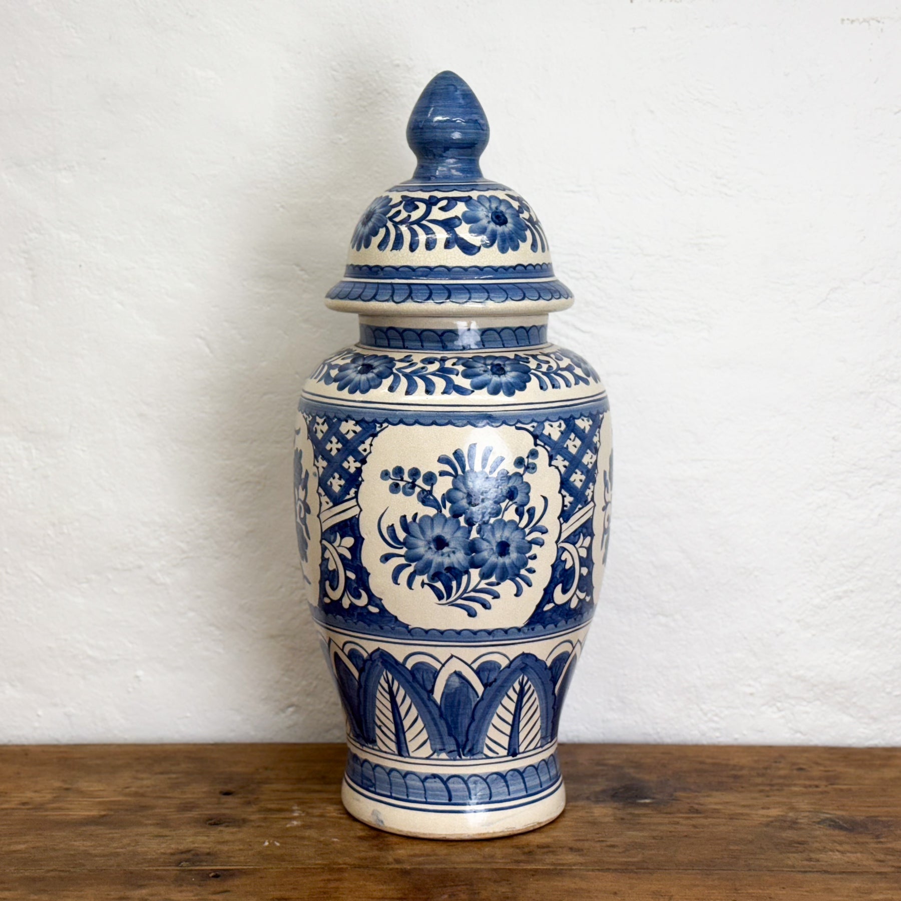 Hand-Painted Floral Temple Jar