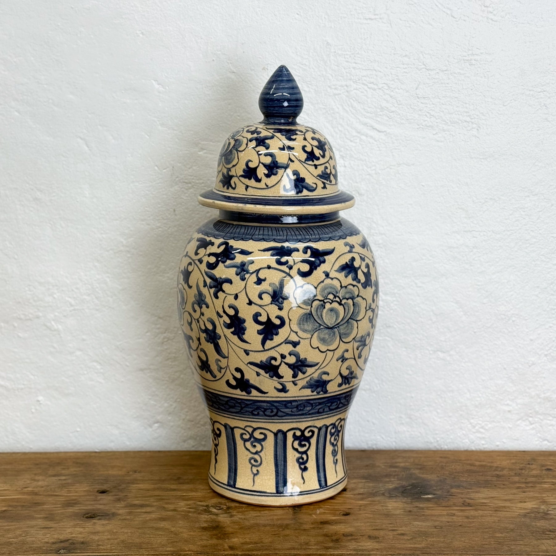 Hand-Painted Floral Ceramic Temple Jar