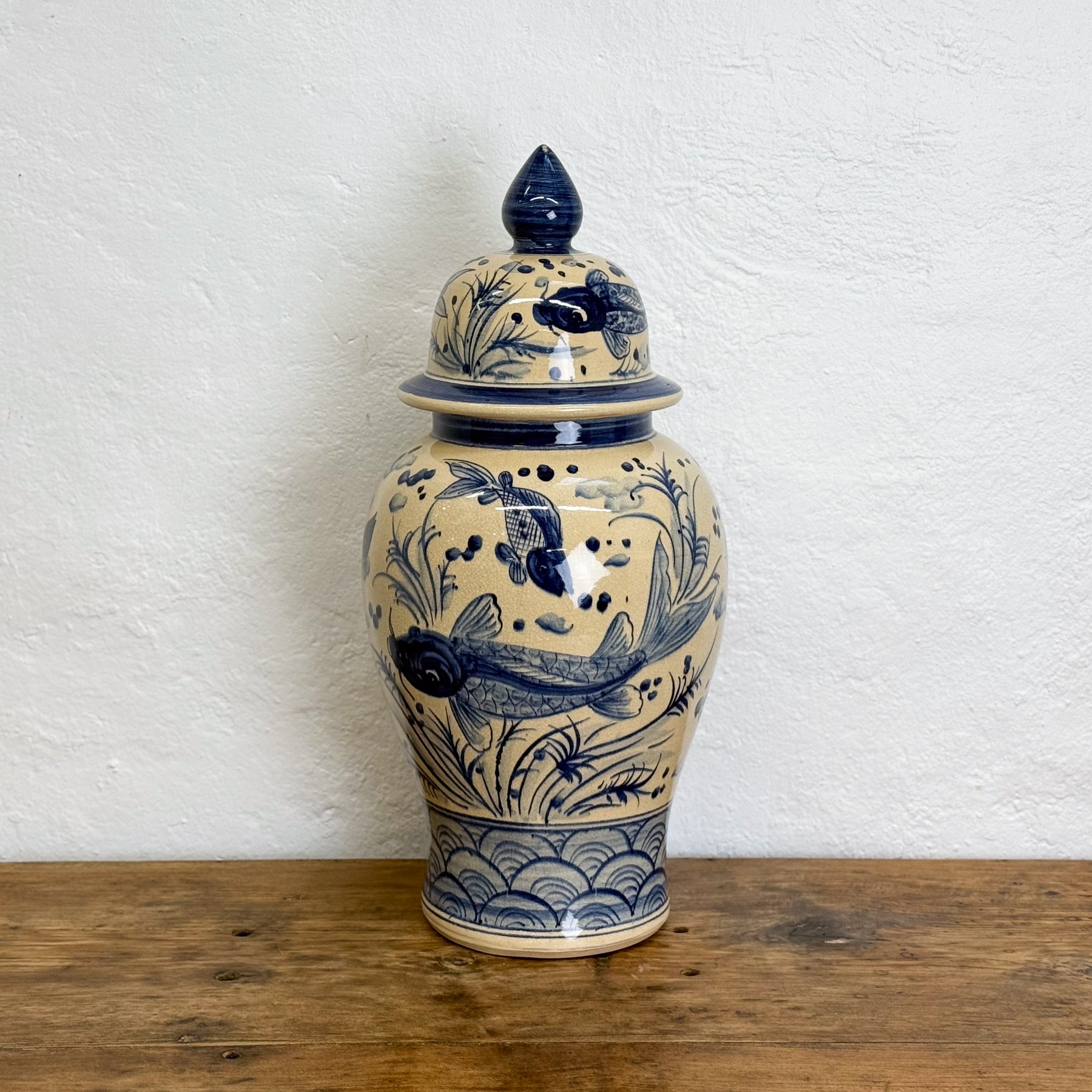 Hand-Painted Fish Pond Ceramic Temple Jar