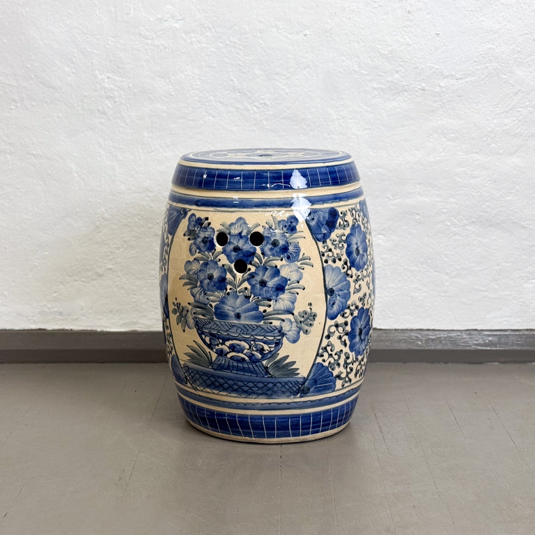 Hand-Painted Floral Ceramic Stool
