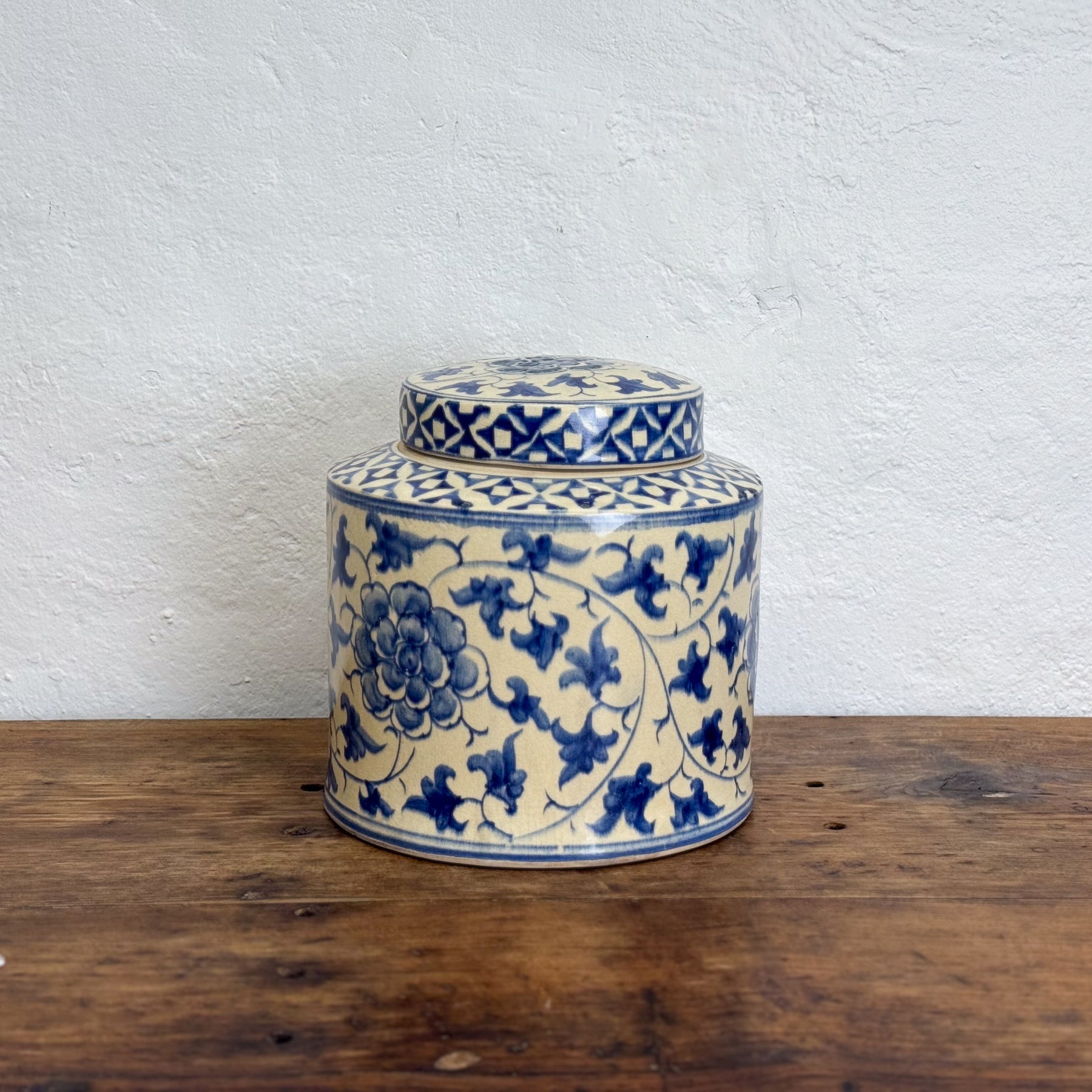 Floral Painted Ceramic Cylindrical Jar