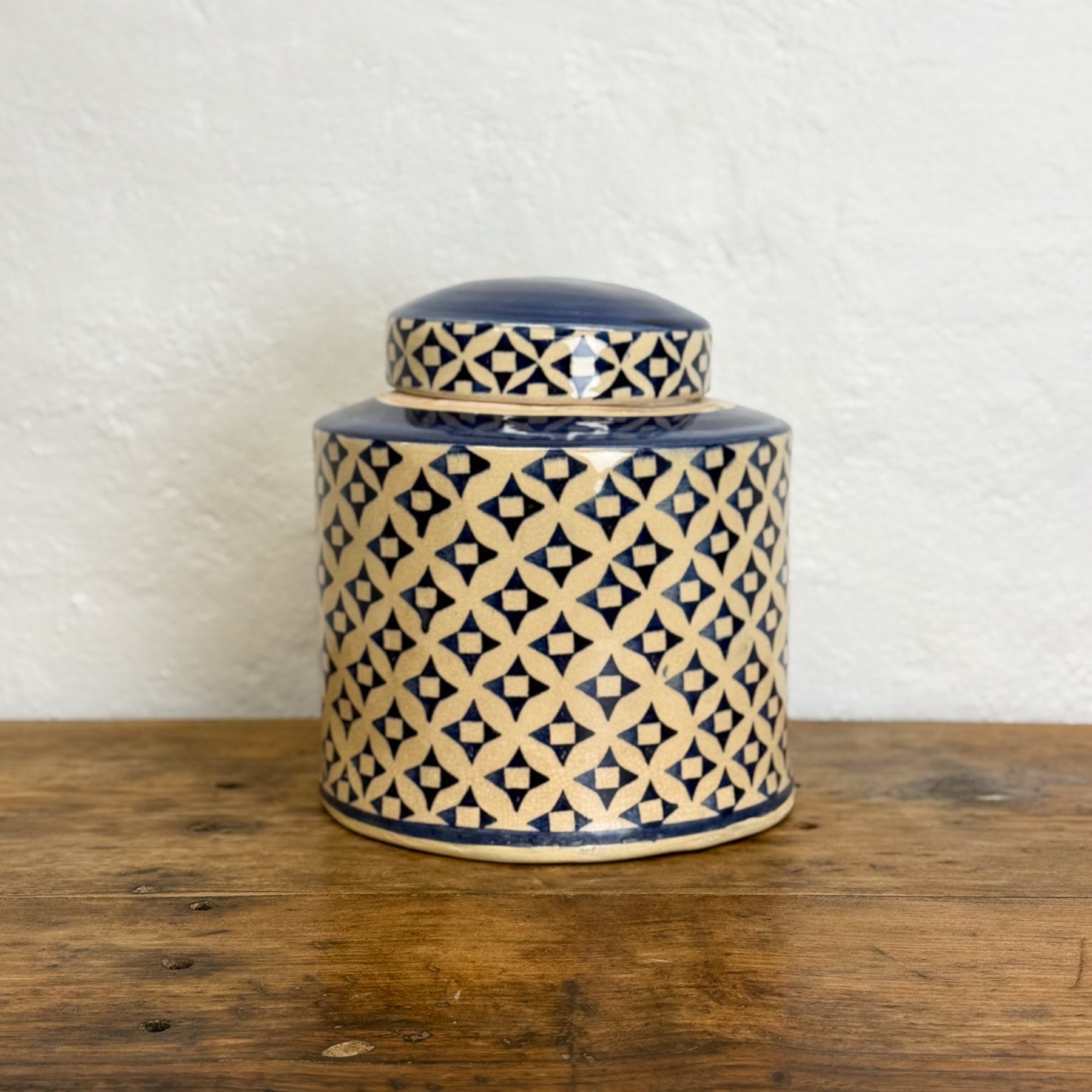 Patterned Ceramic Cylindrical Jar