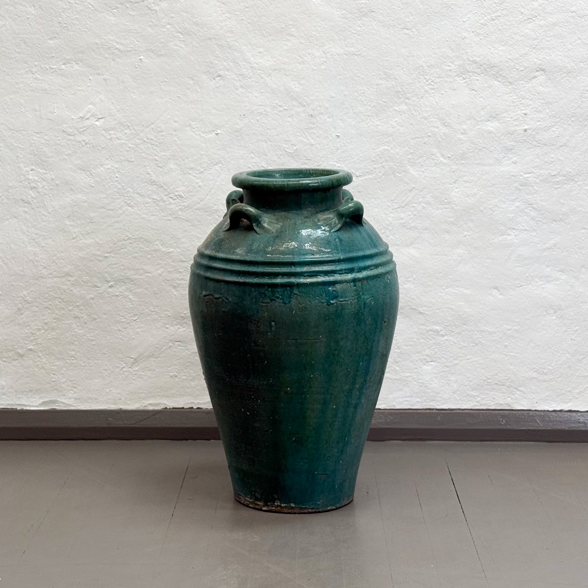 Ribbed & Handled Turquoise Jardiniere