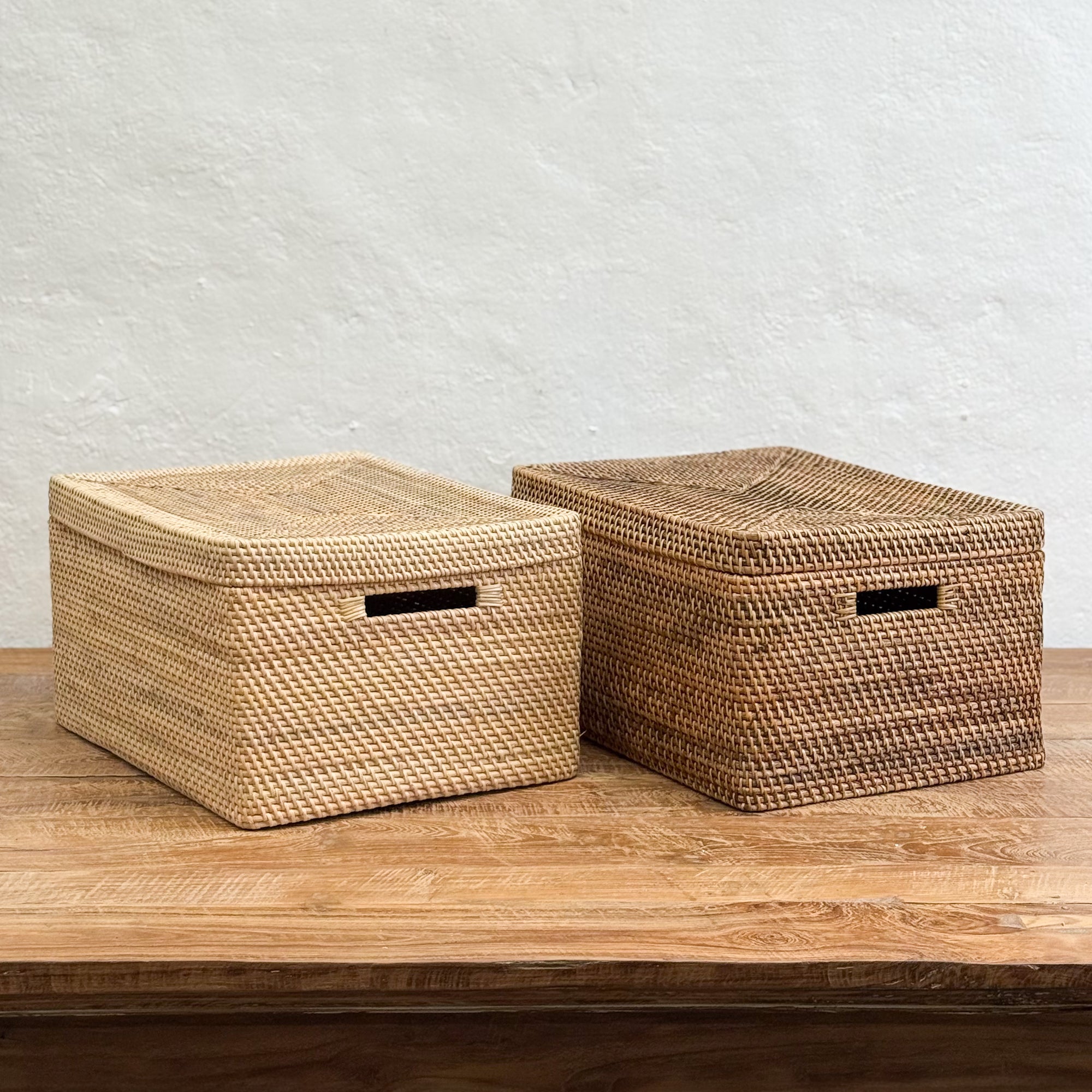 Rounded Corner Rattan Storage Box with Lid