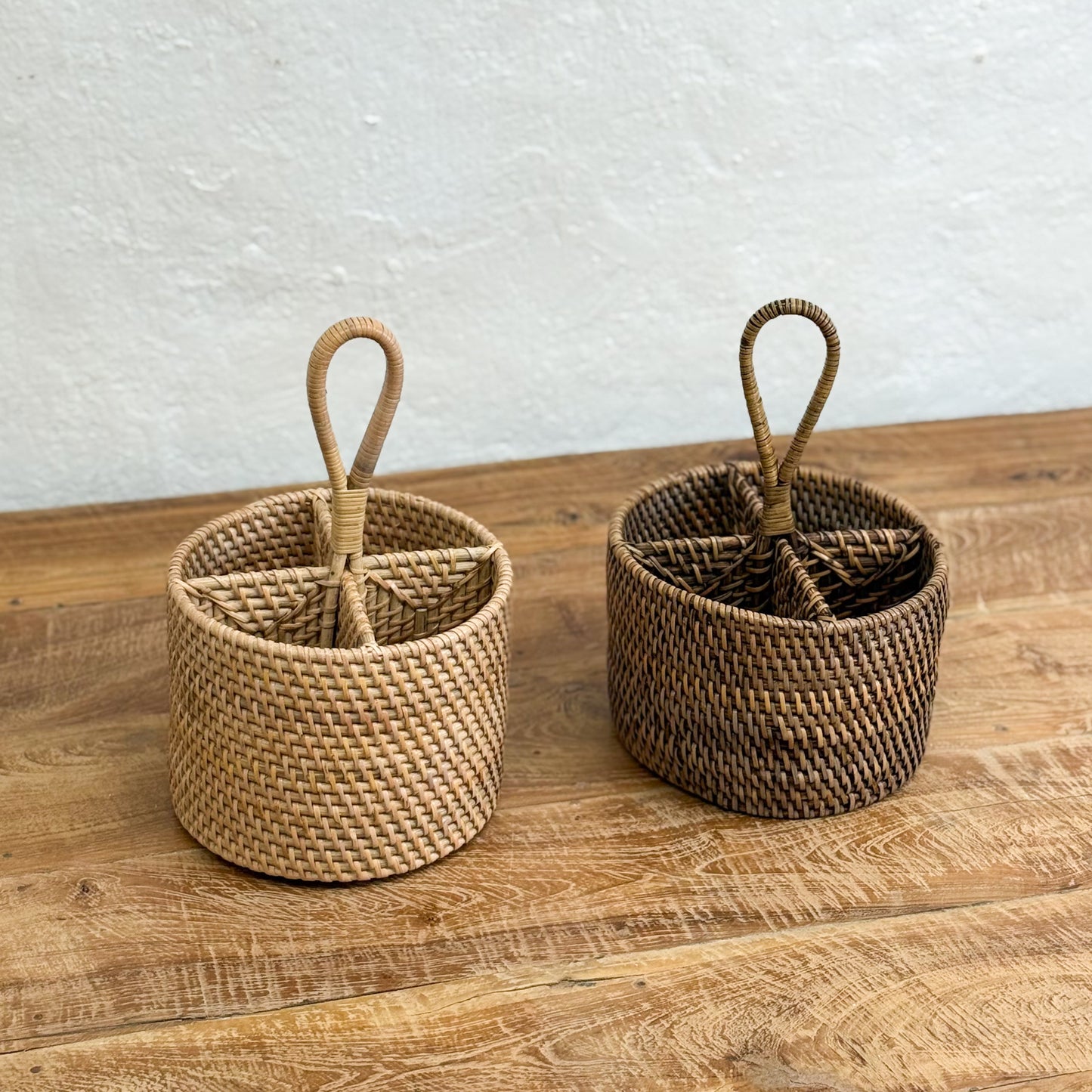 Round Rattan Cutlery Basket