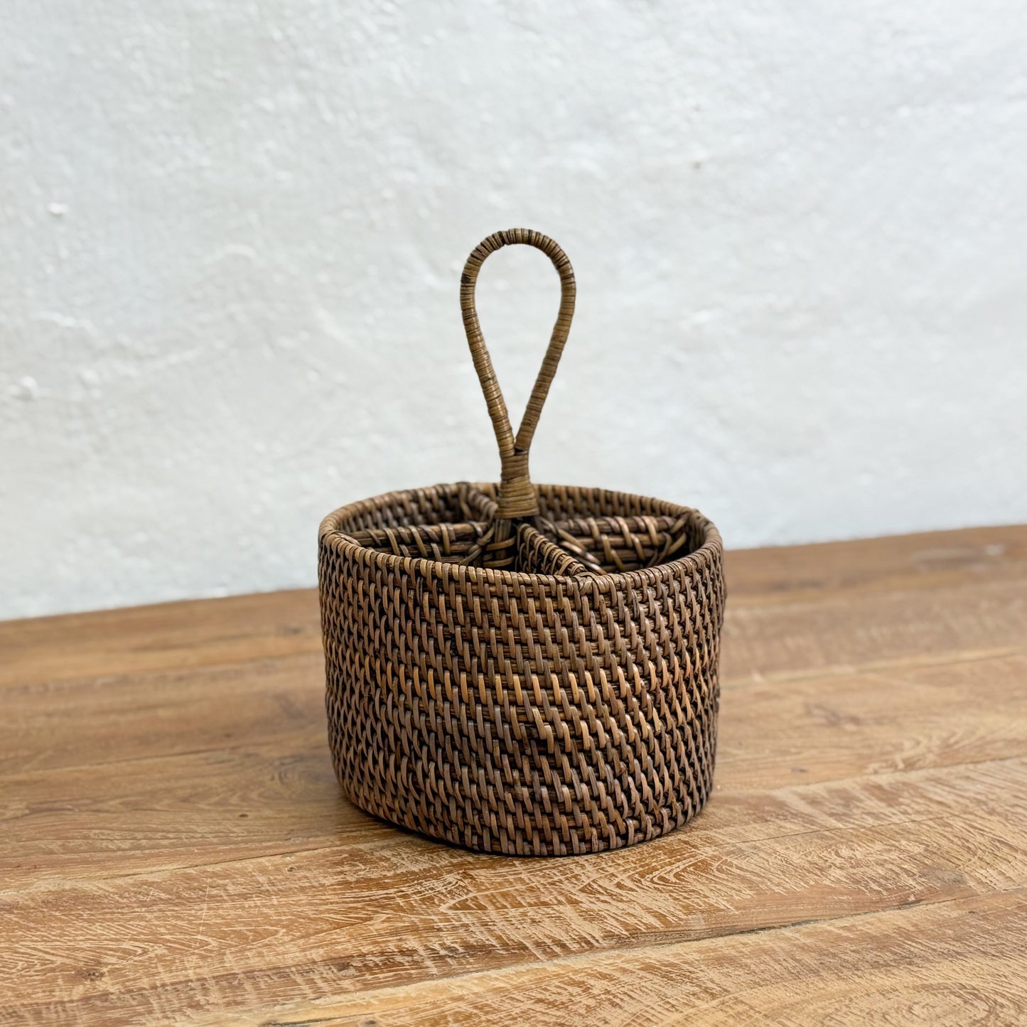 Round Rattan Cutlery Basket
