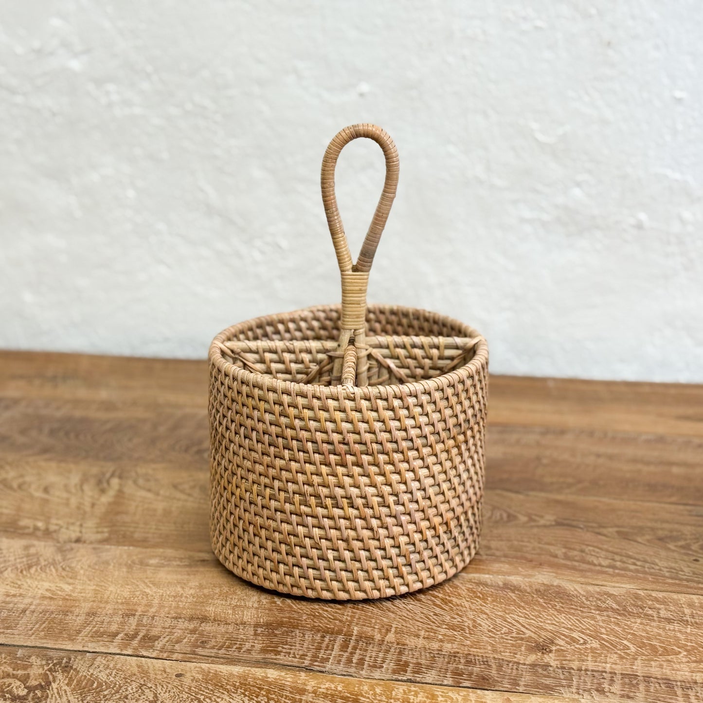 Round Rattan Cutlery Basket