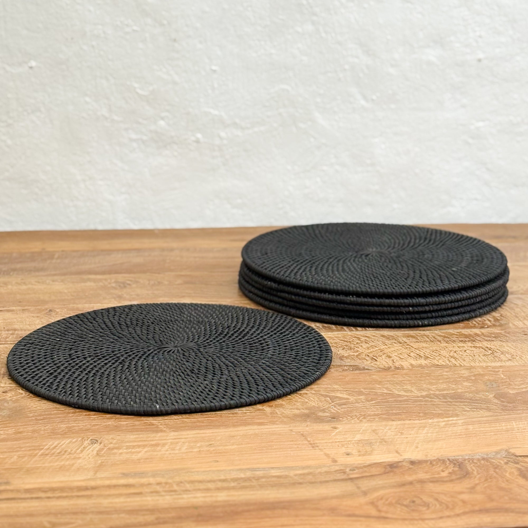 Round Black Rattan Placemat