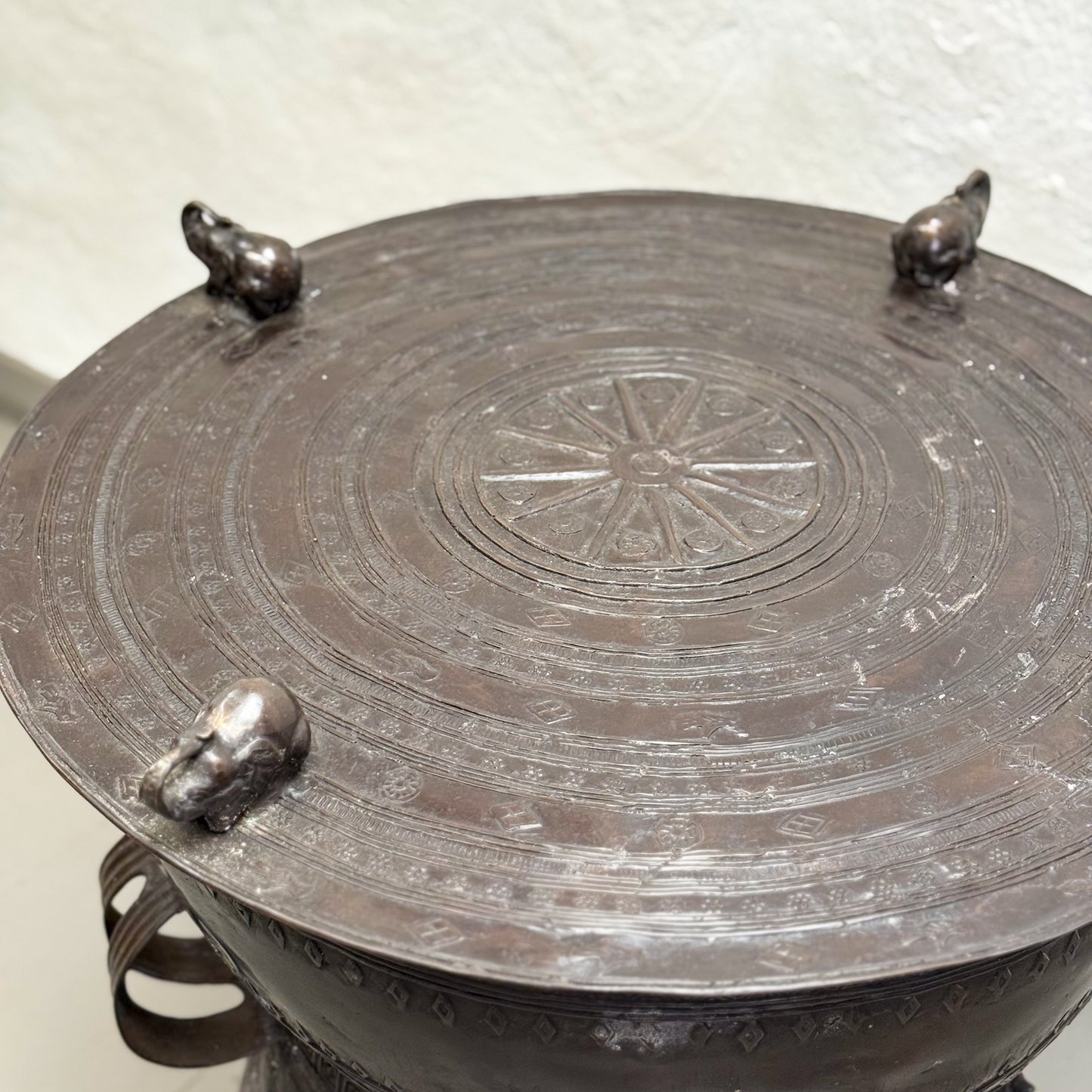 Bronze Javanese Raindrum with Elephant Relief