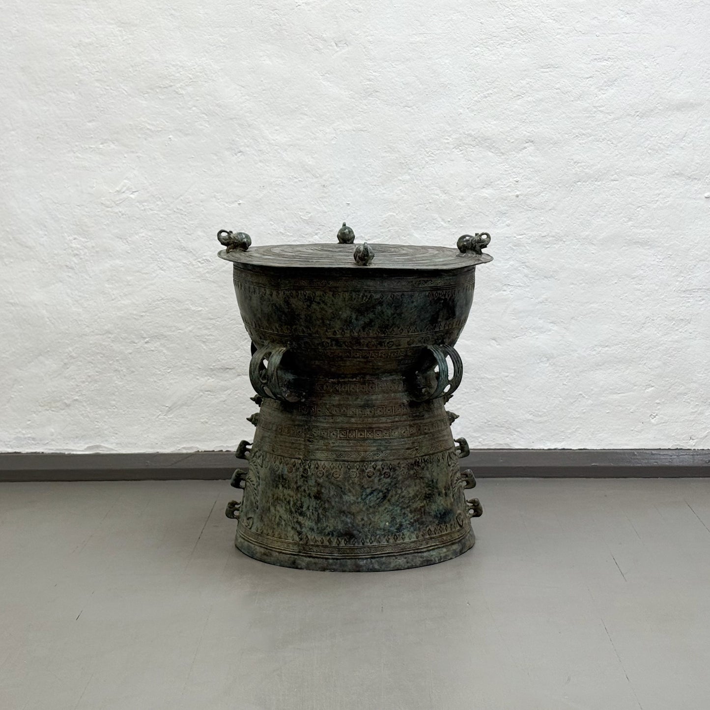 Verdigris Javanese Raindrum with Elephant Relief