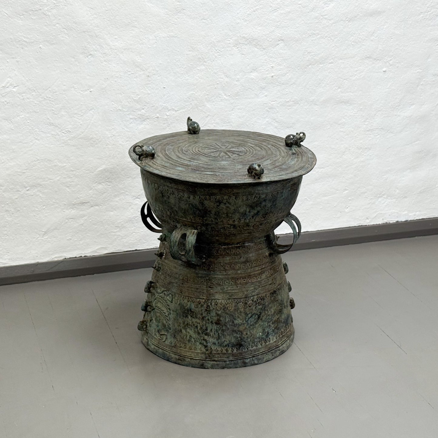 Verdigris Javanese Raindrum with Elephant Relief