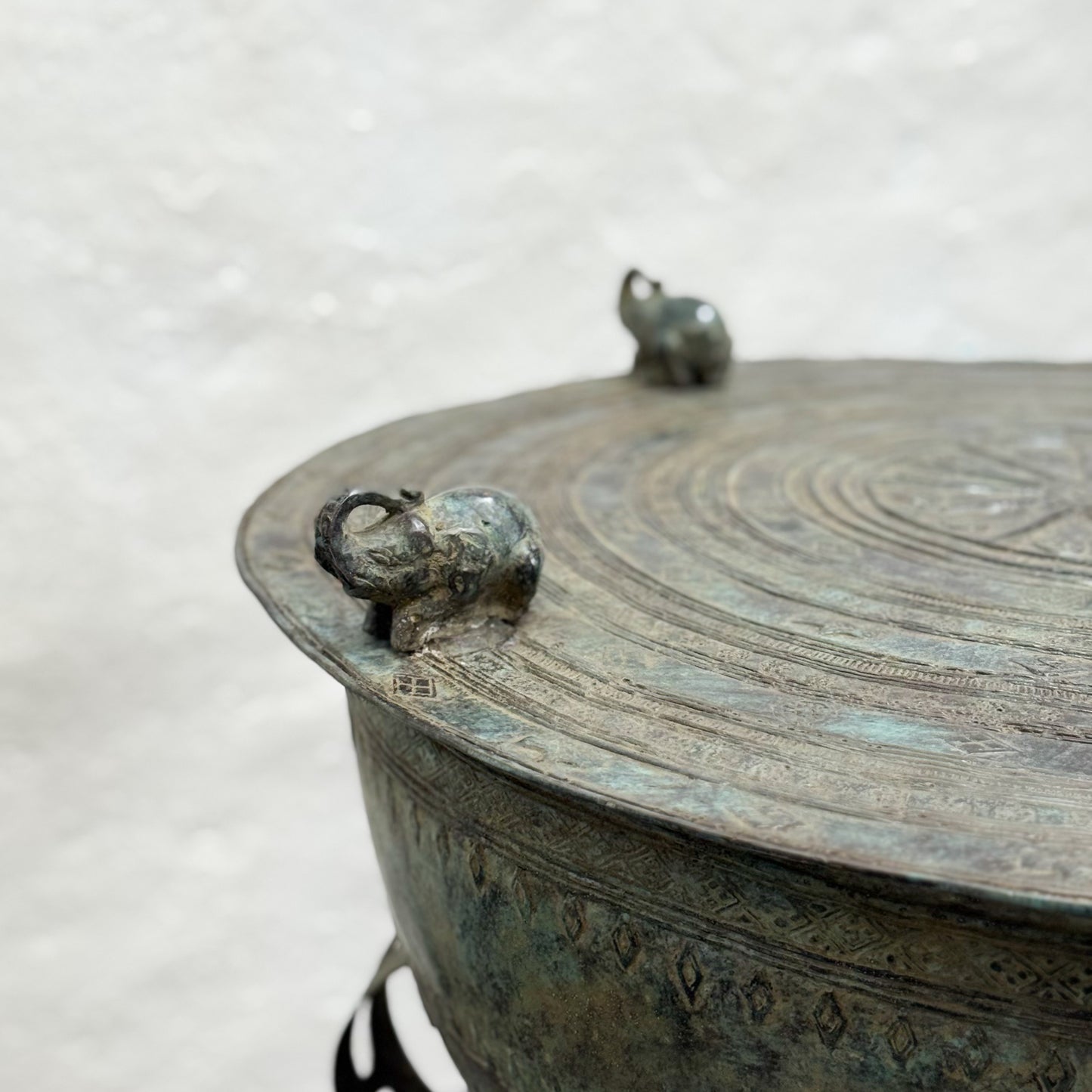 Verdigris Javanese Raindrum with Elephant Relief
