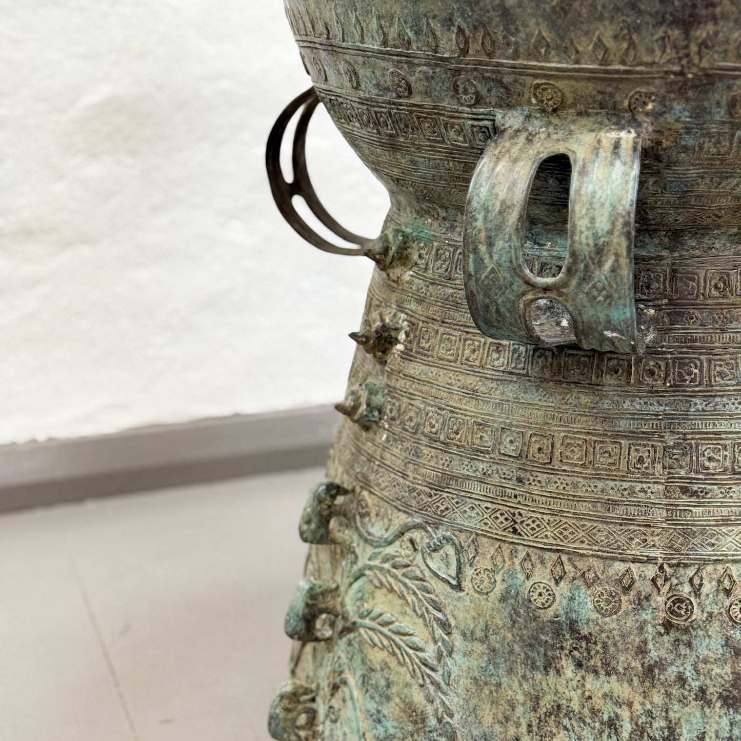 Verdigris Javanese Raindrum with Elephant Relief